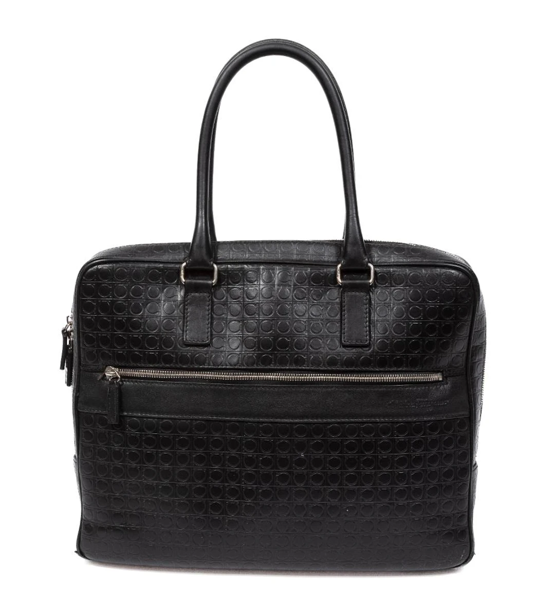 Salvatore Ferragamo Black Gancini Logo Embossed Leather Briefcase