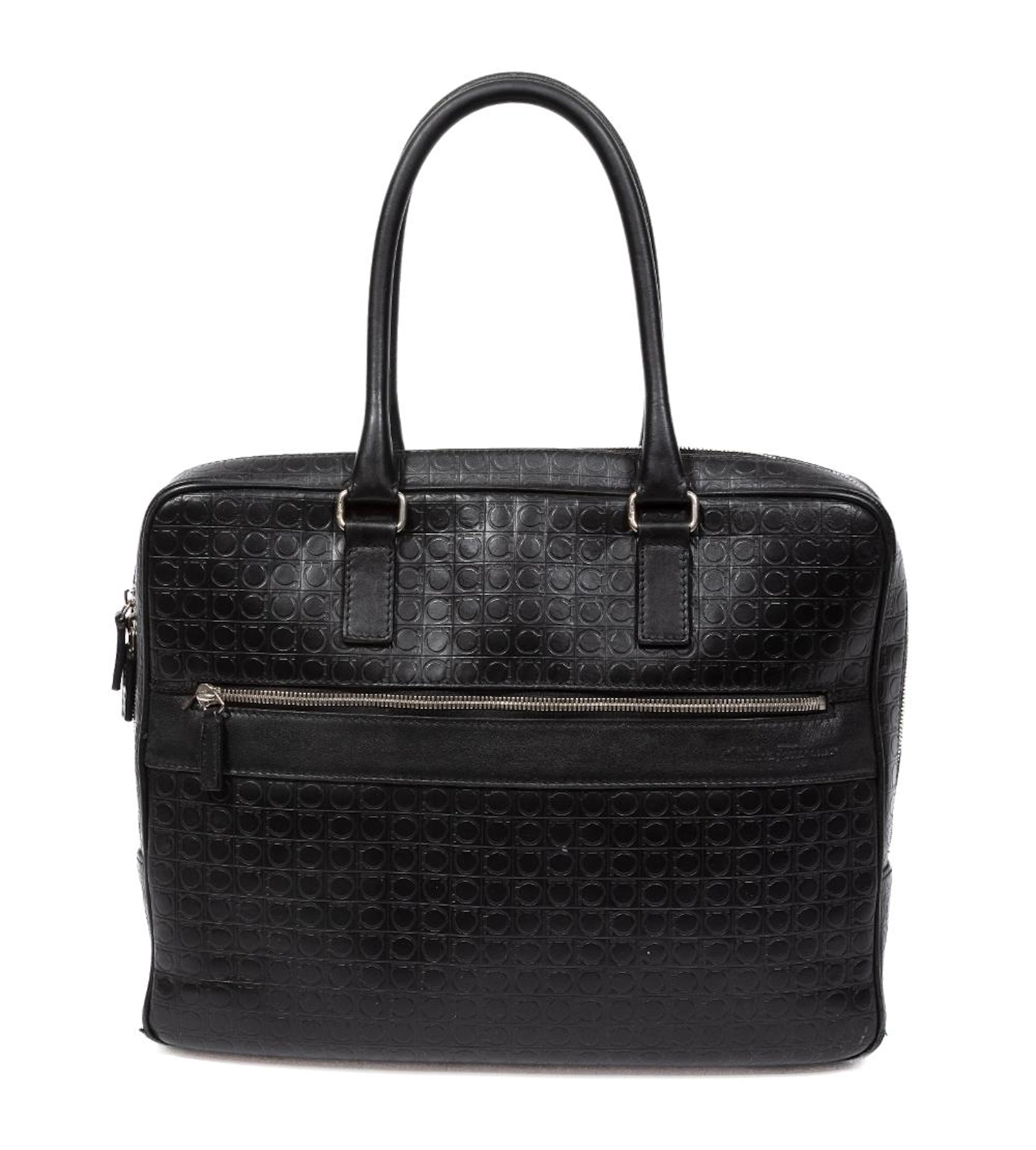 Salvatore Ferragamo Black Gancini Logo Embossed Leather Briefcase