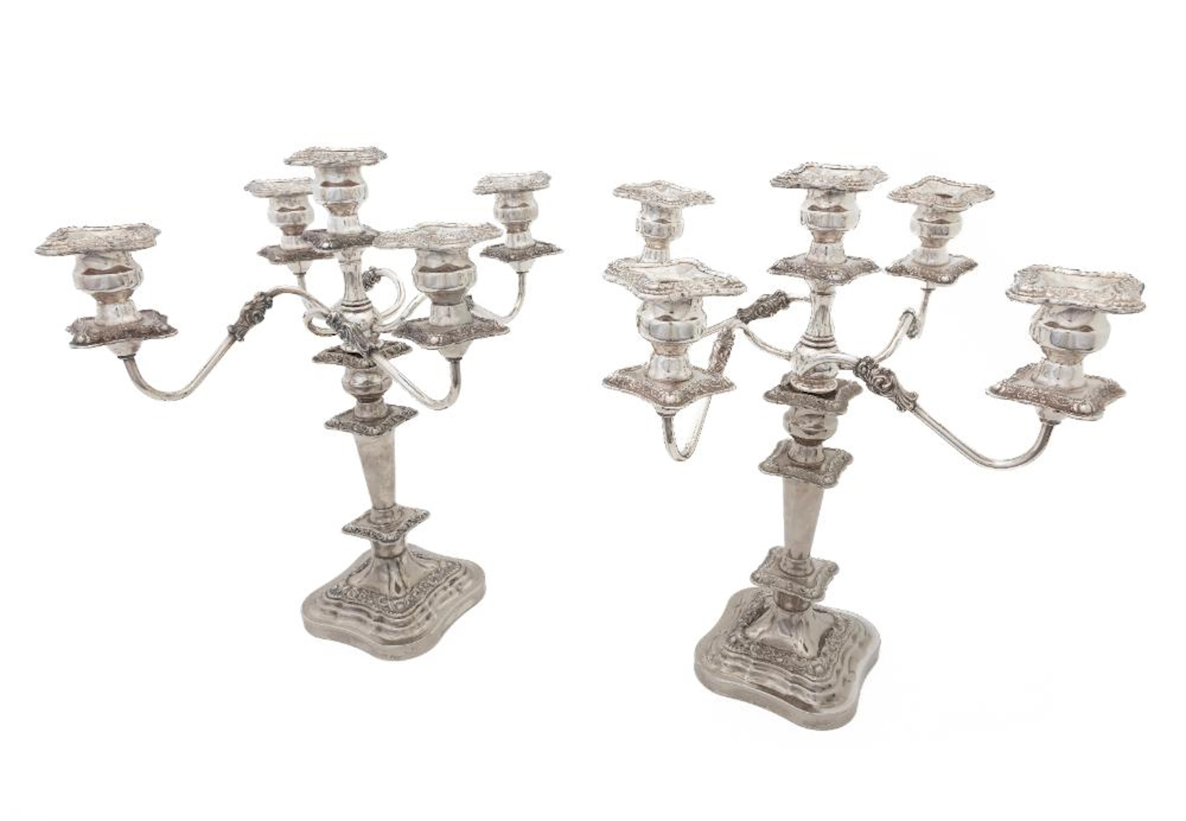 Pair of American Silverplate Five-Light Candelabra