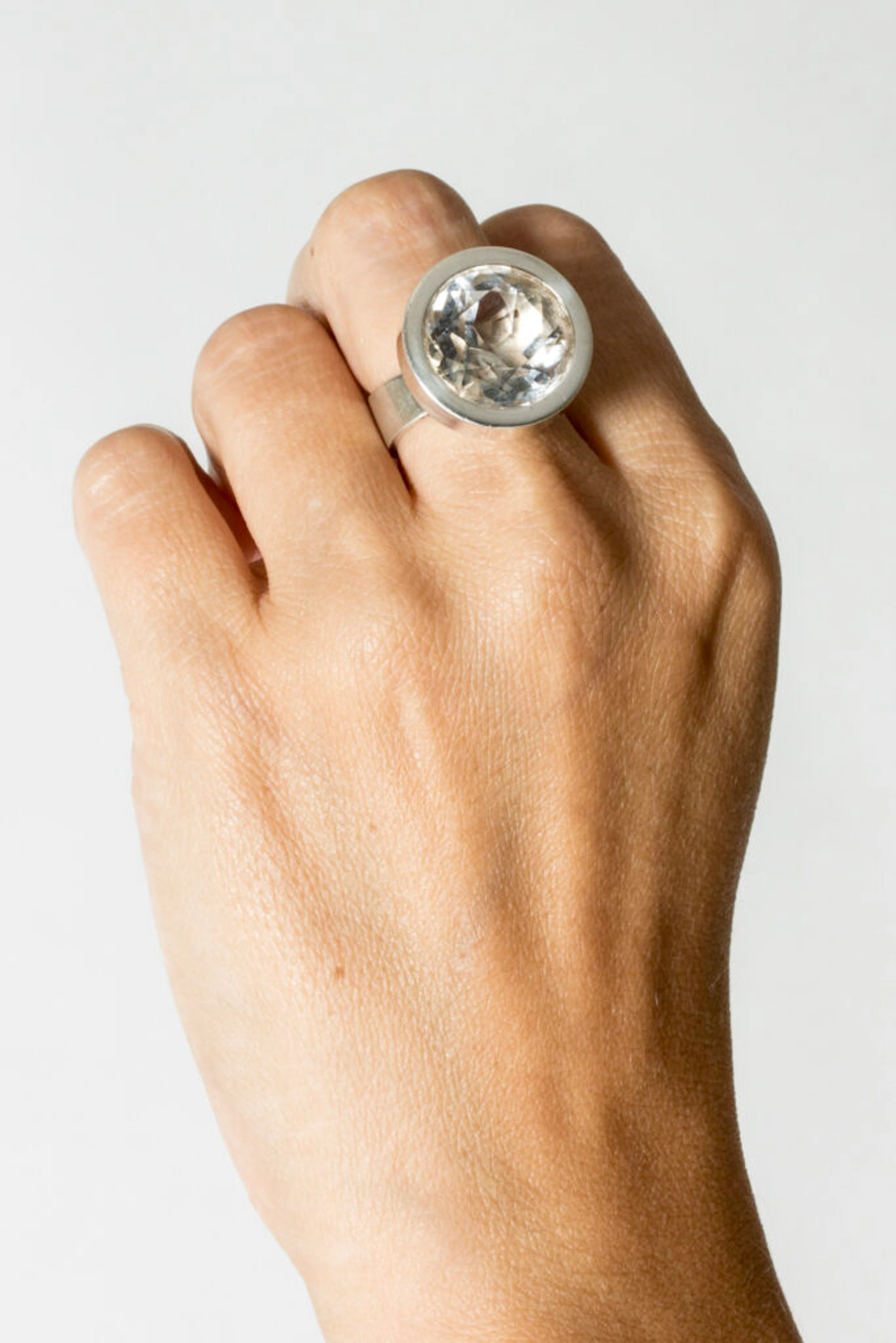 Midcentury silver and rock crystal ring by Elis Kauppi