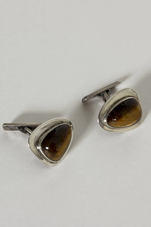 Pair of Swedish midcentury silver and tigereye cufflinks