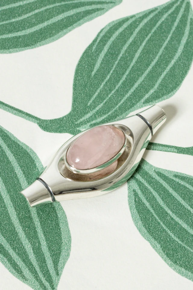Silver and rose quartz brooch by Elis Kauppi
