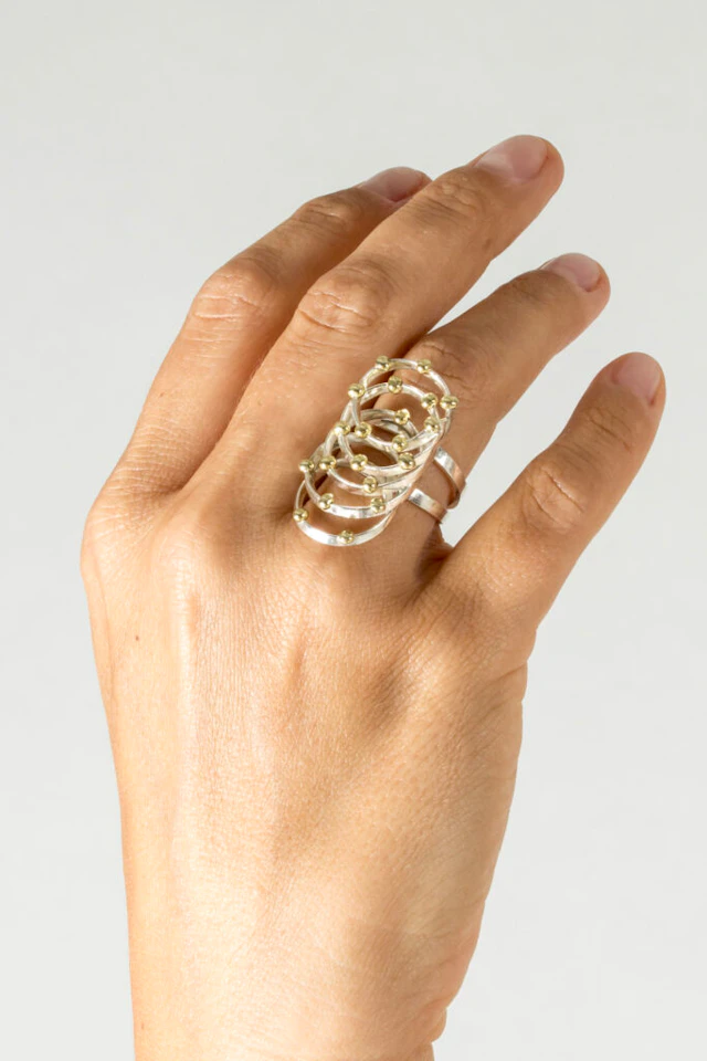 Midcentury silver ring with gold balls by Anders Högberg