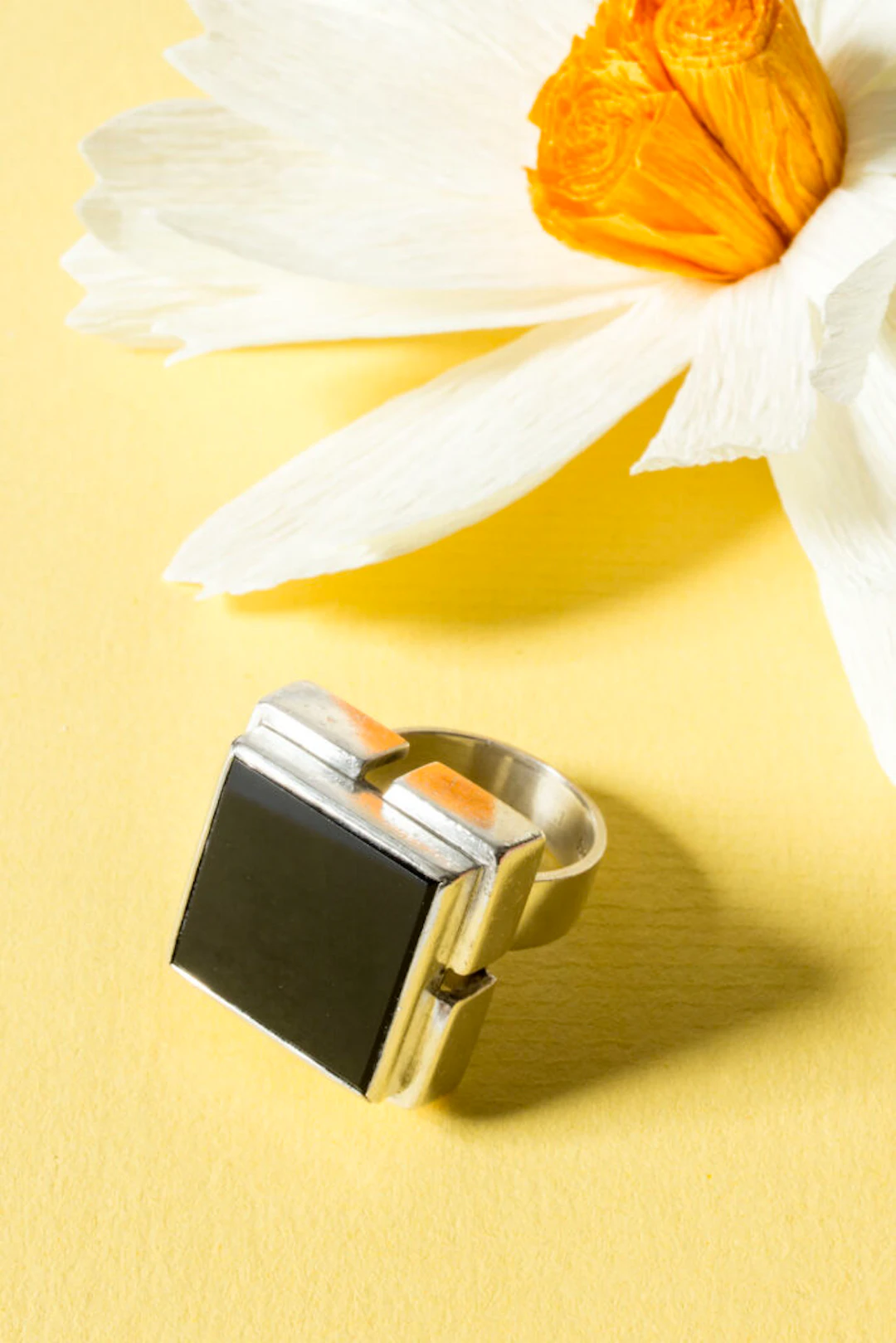 Silver and onyx ring by Helge Narsakka