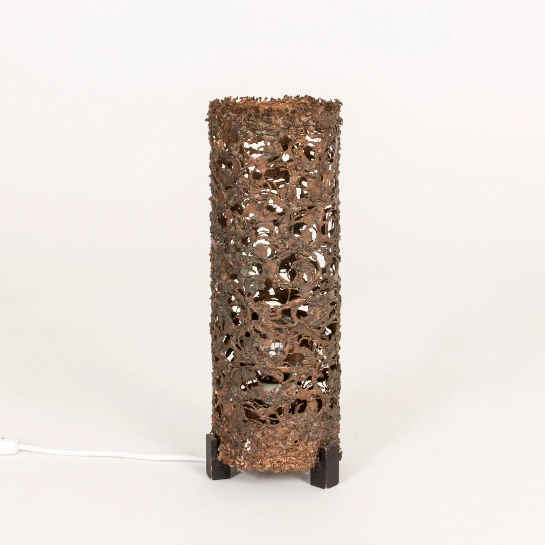 Swedish 1960s brutalist copper table lamp