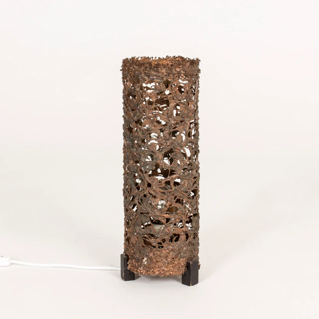 Swedish 1960s brutalist copper table lamp
