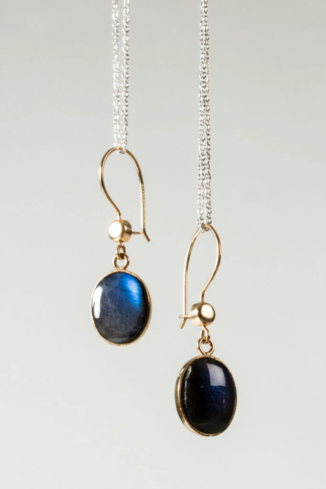 Midcentury Gold and spectrolite earrings