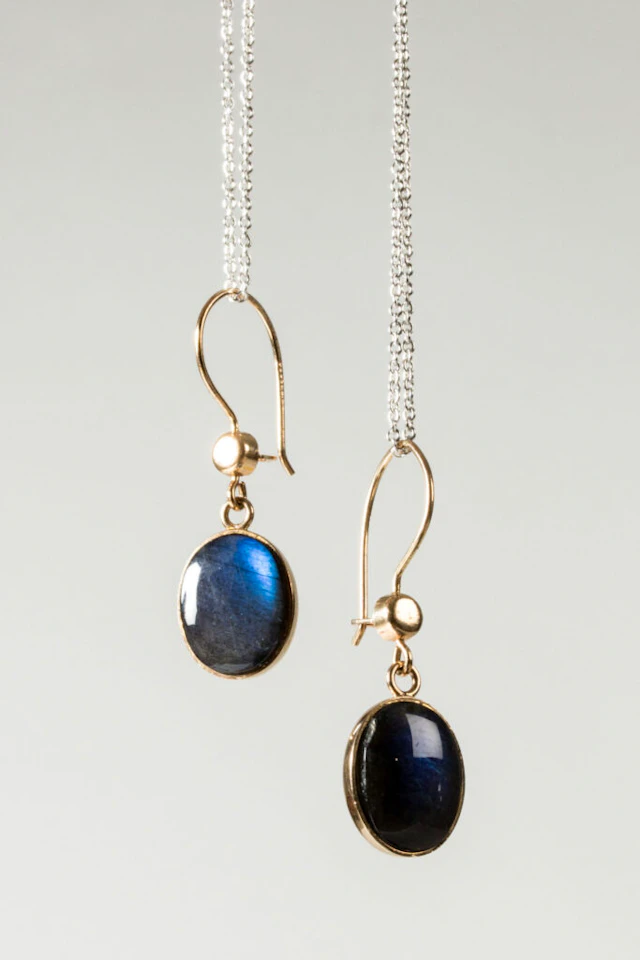 Midcentury Gold and spectrolite earrings