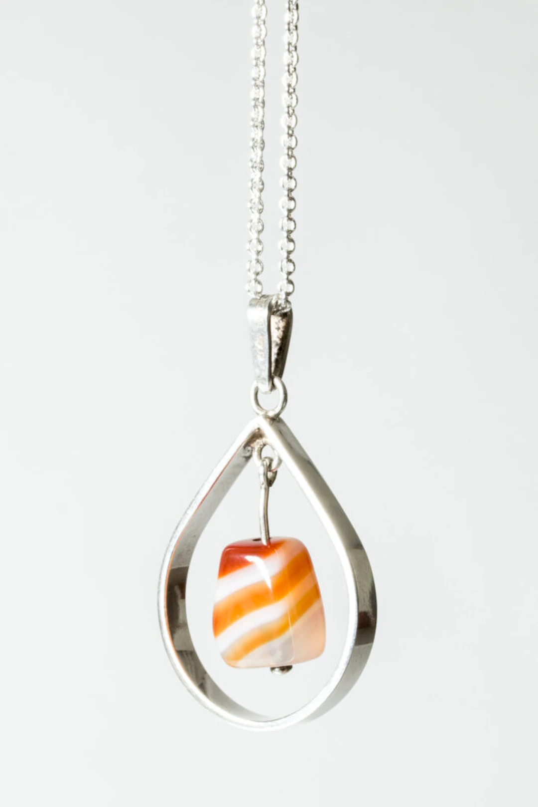 Midcentury Silver and banded agate pendant