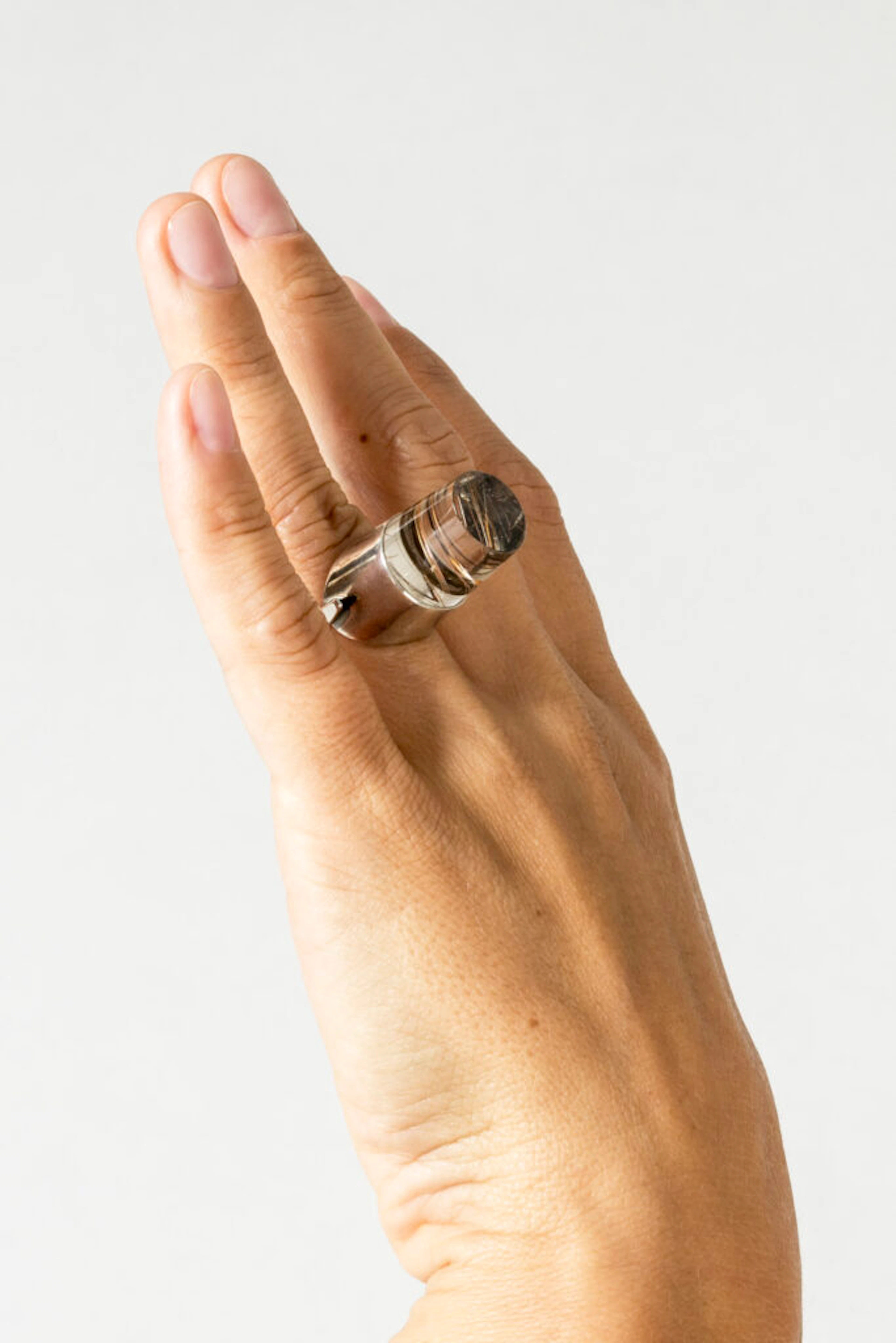 Modernist silver and rutilated quartz ring by Torun Bülow-Hübe