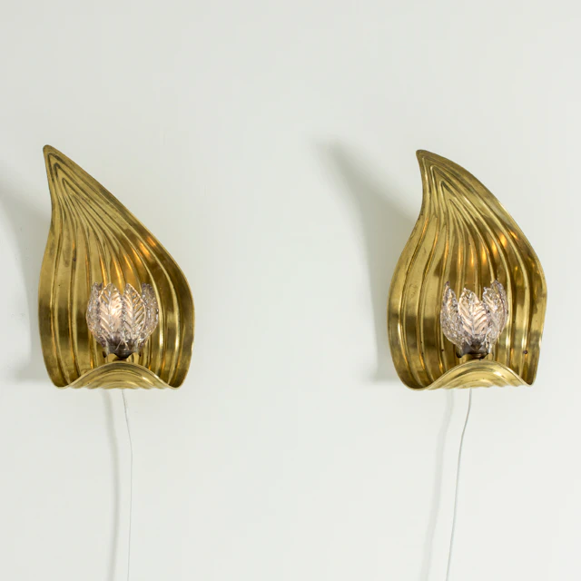 Pair of Swedish Modern brass wall lamps