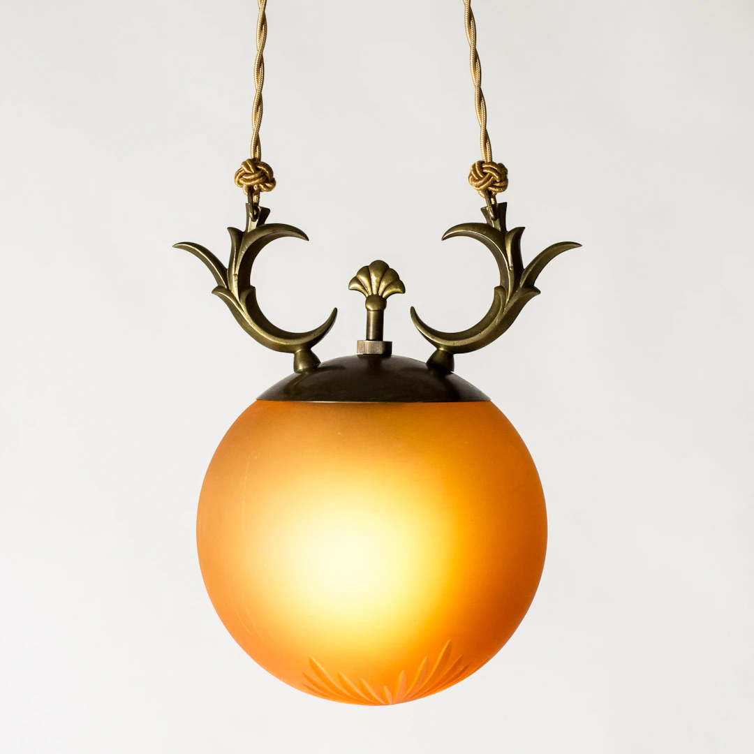 Swedish Grace brass and glass ceiling light from Chr Berg & Co