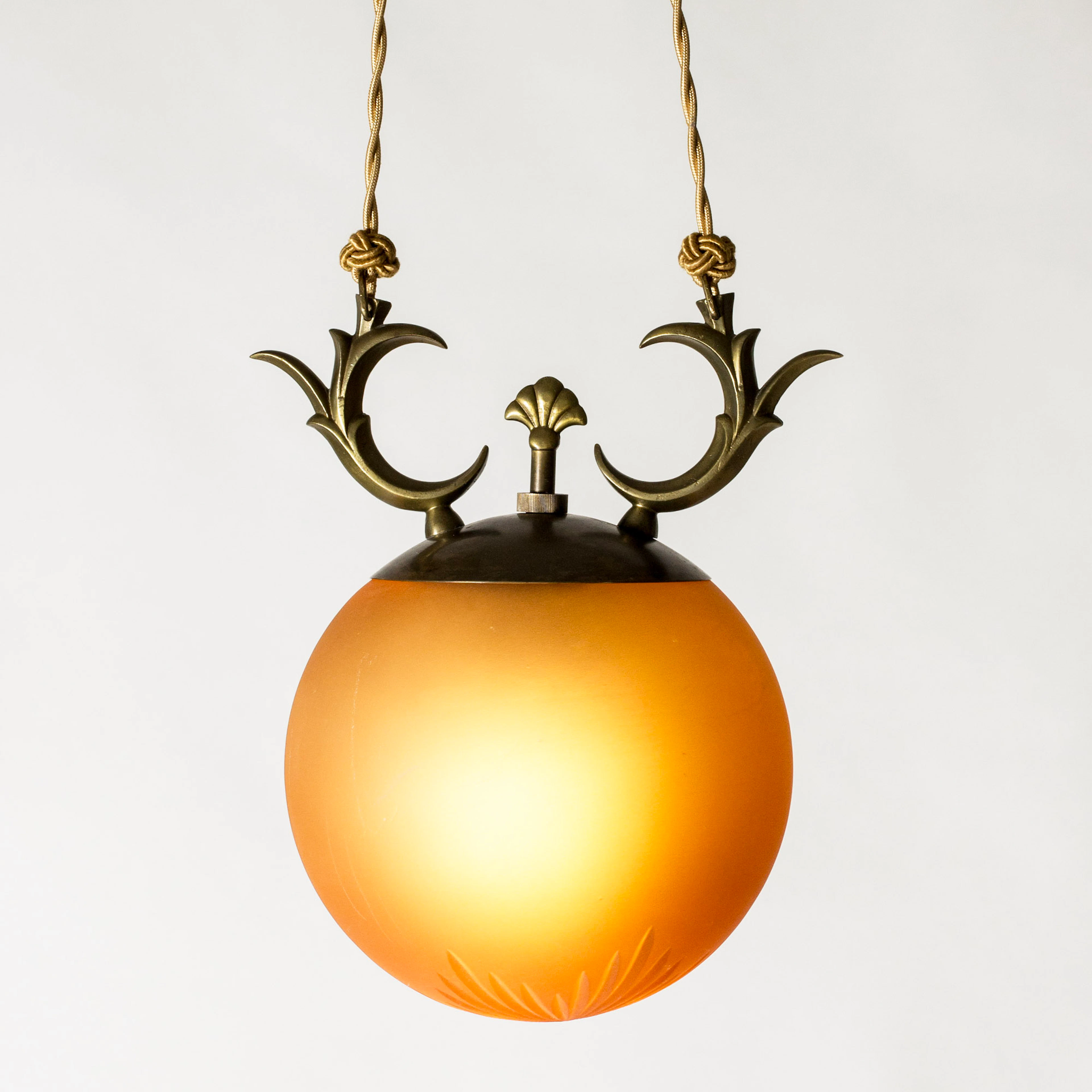 Swedish Grace brass and glass ceiling light from Chr Berg & Co