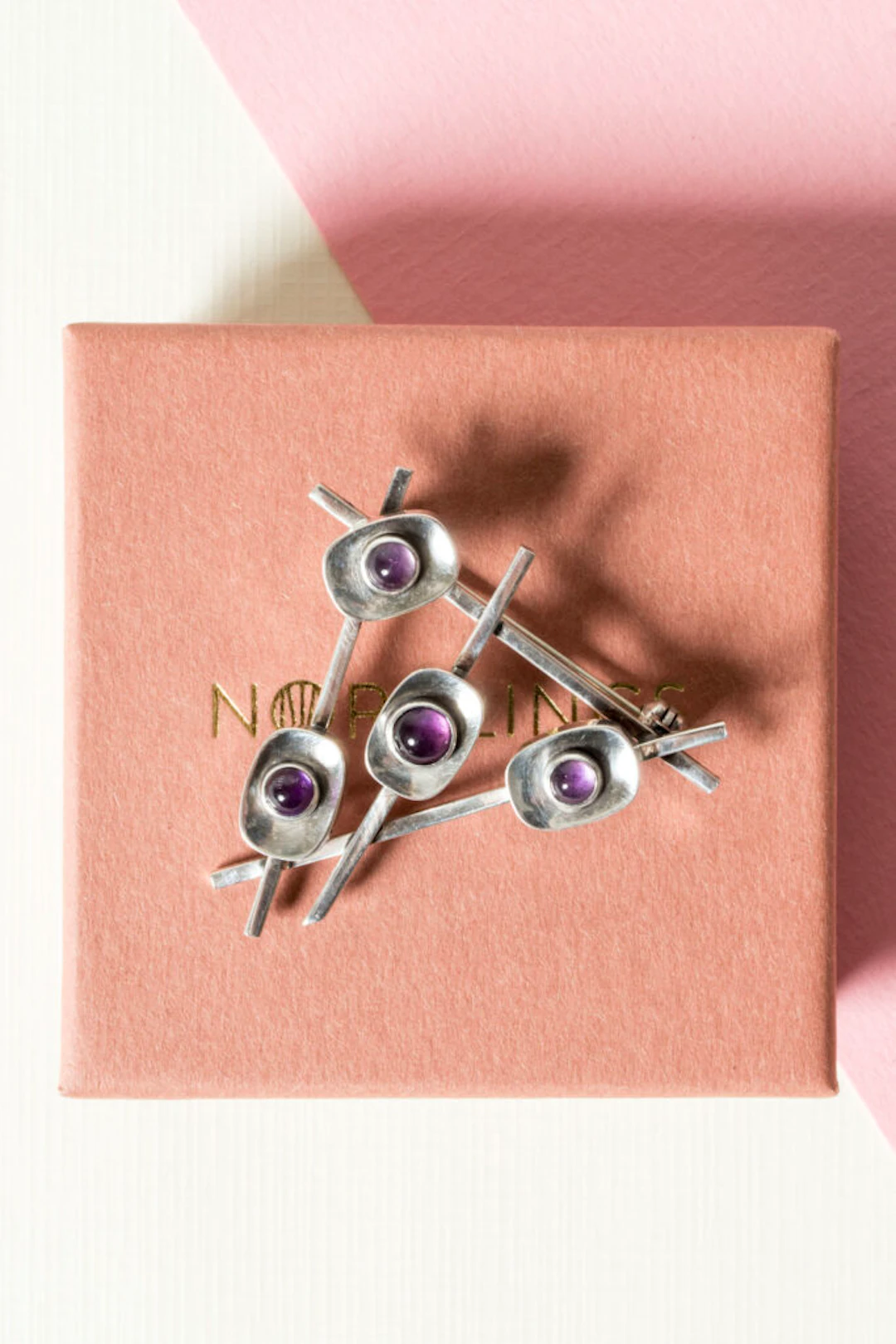 Silver and amethyst brooch by Arvo Saarela