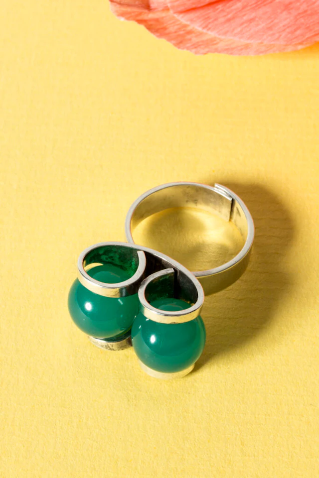 Silver and chrysprase ring by Elis Kauppi