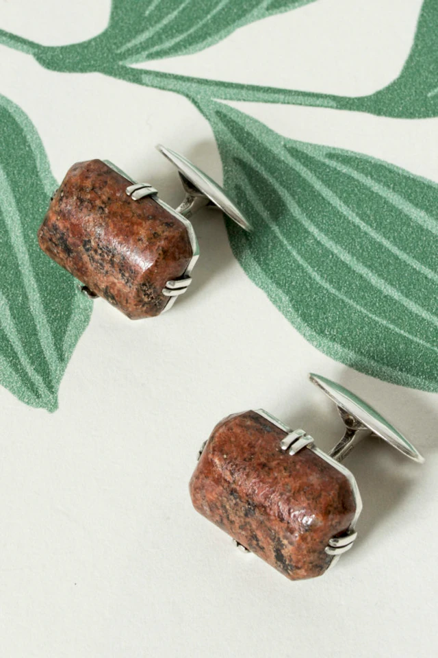 Pair of midcentury silver and granite cufflinks