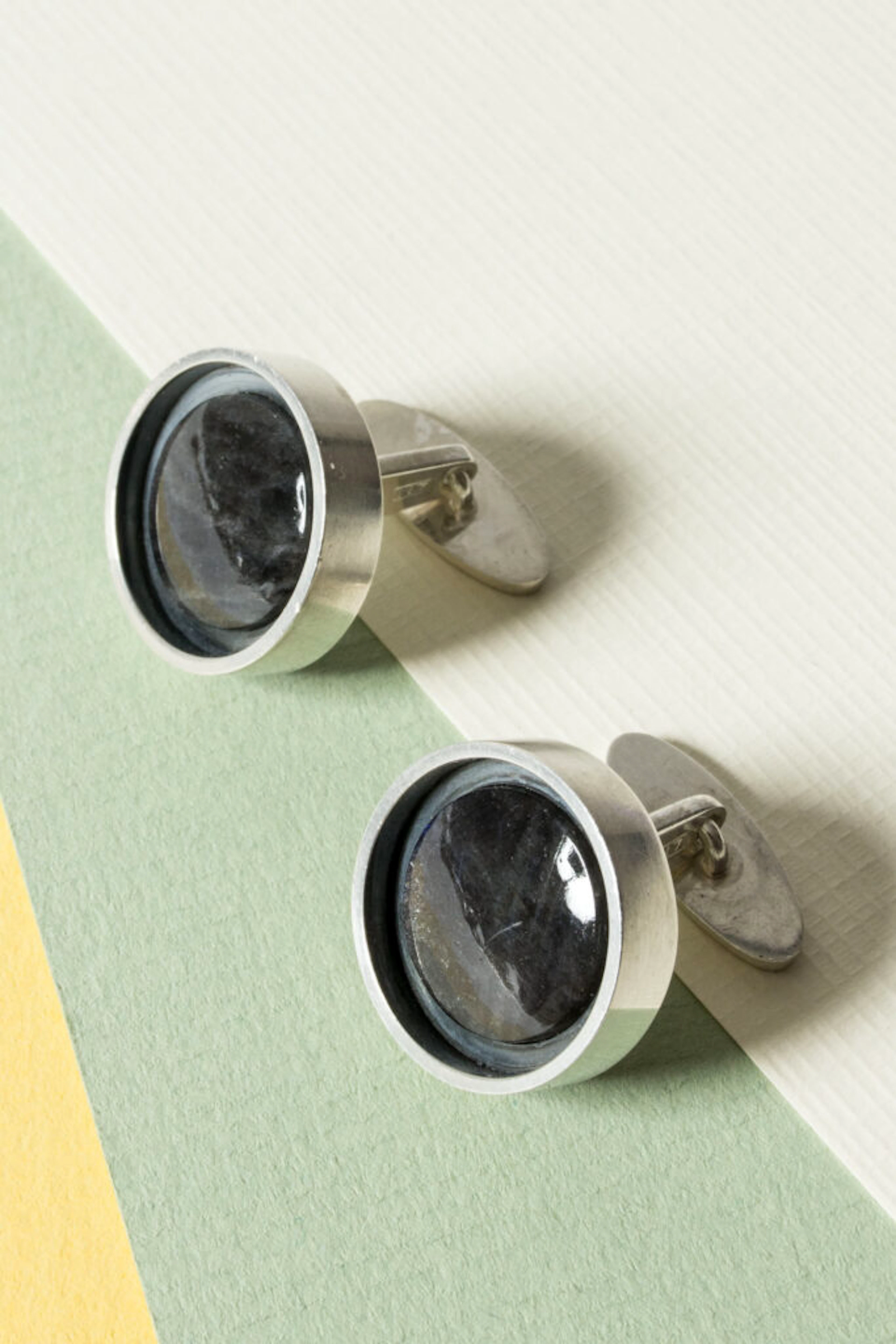 Silver and spectrolite cufflinks by Elis Kauppi