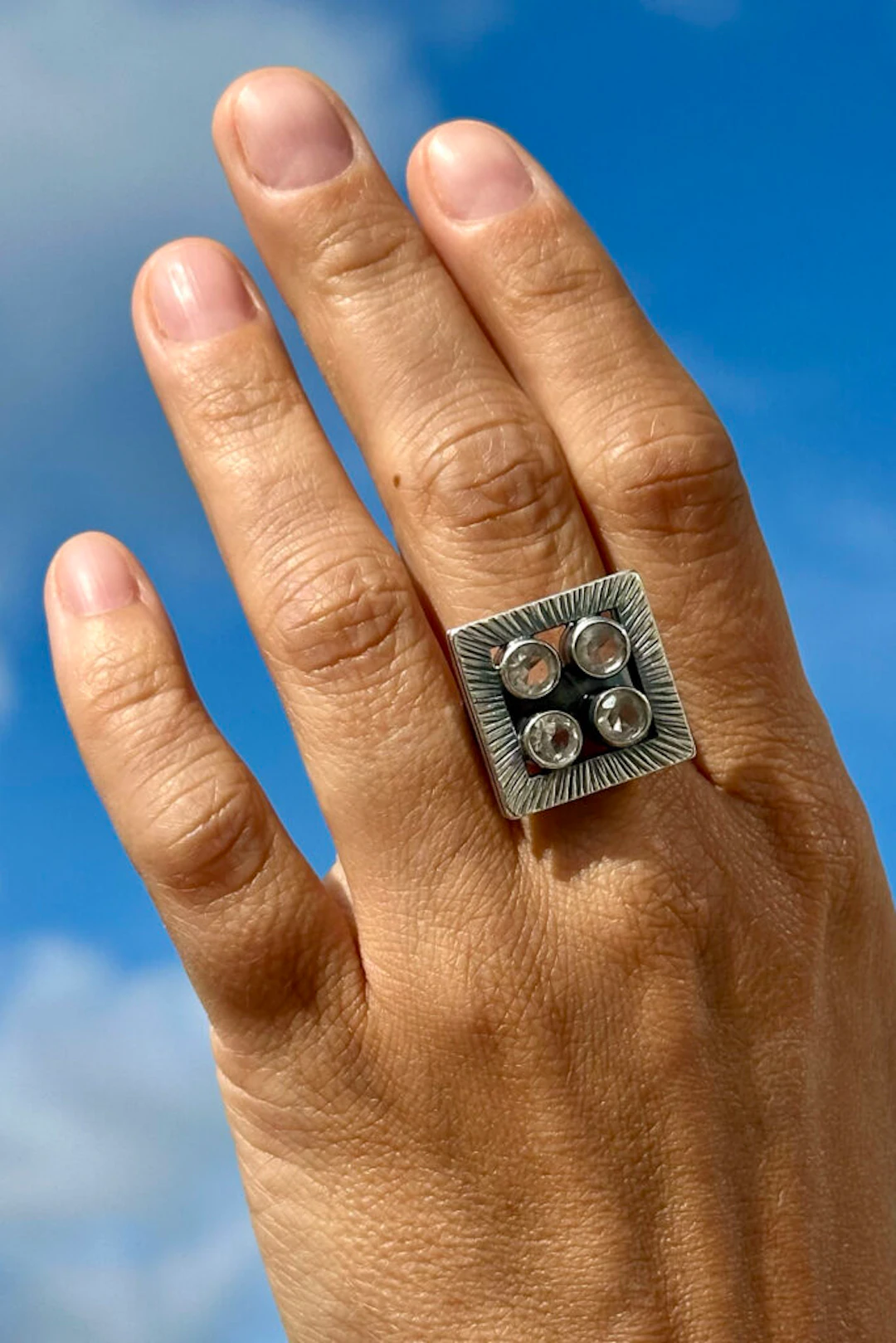 Silver and rock crystal ring by Elis Kauppi