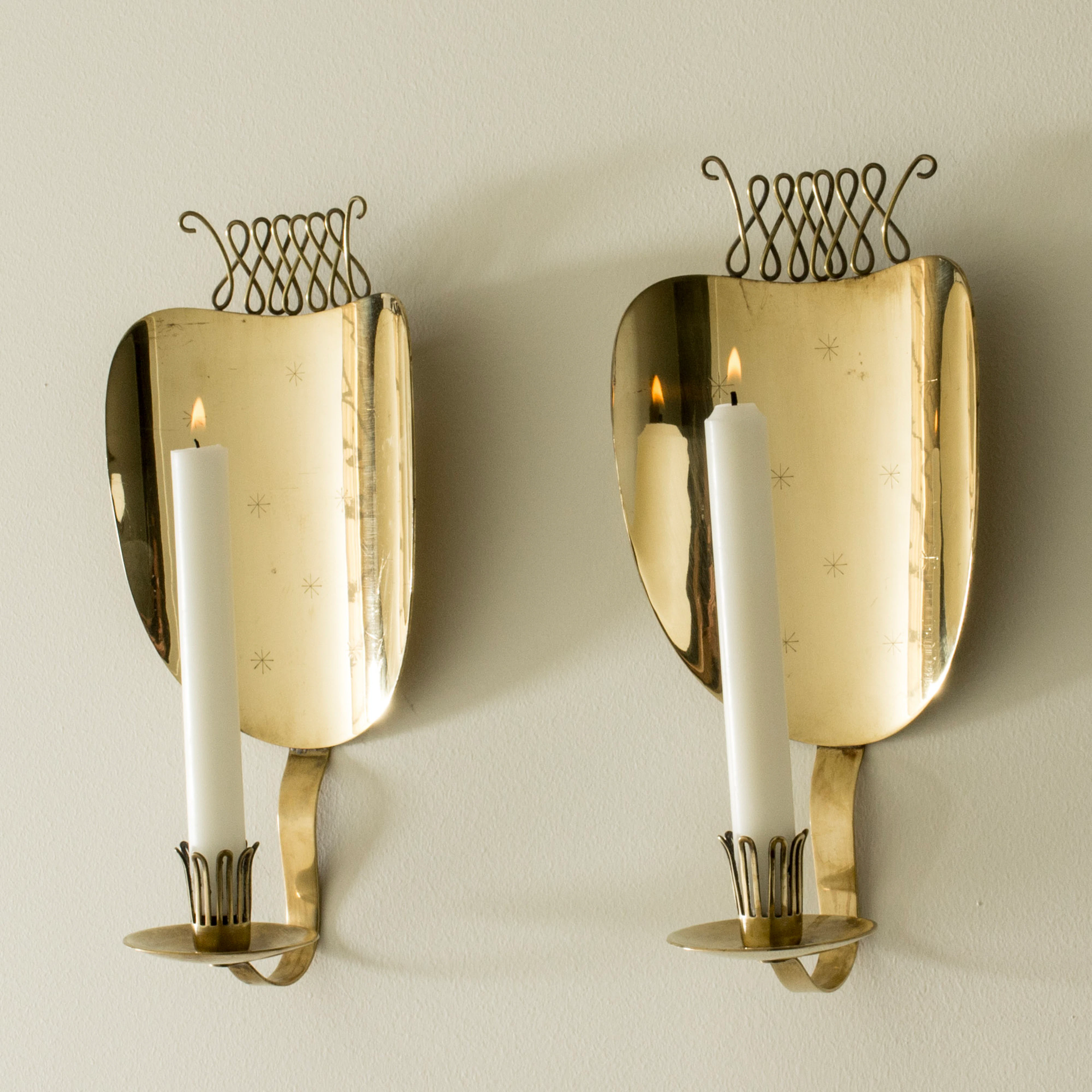 Midcentury Brass Sconce Candle Holders by Veikko Huotari