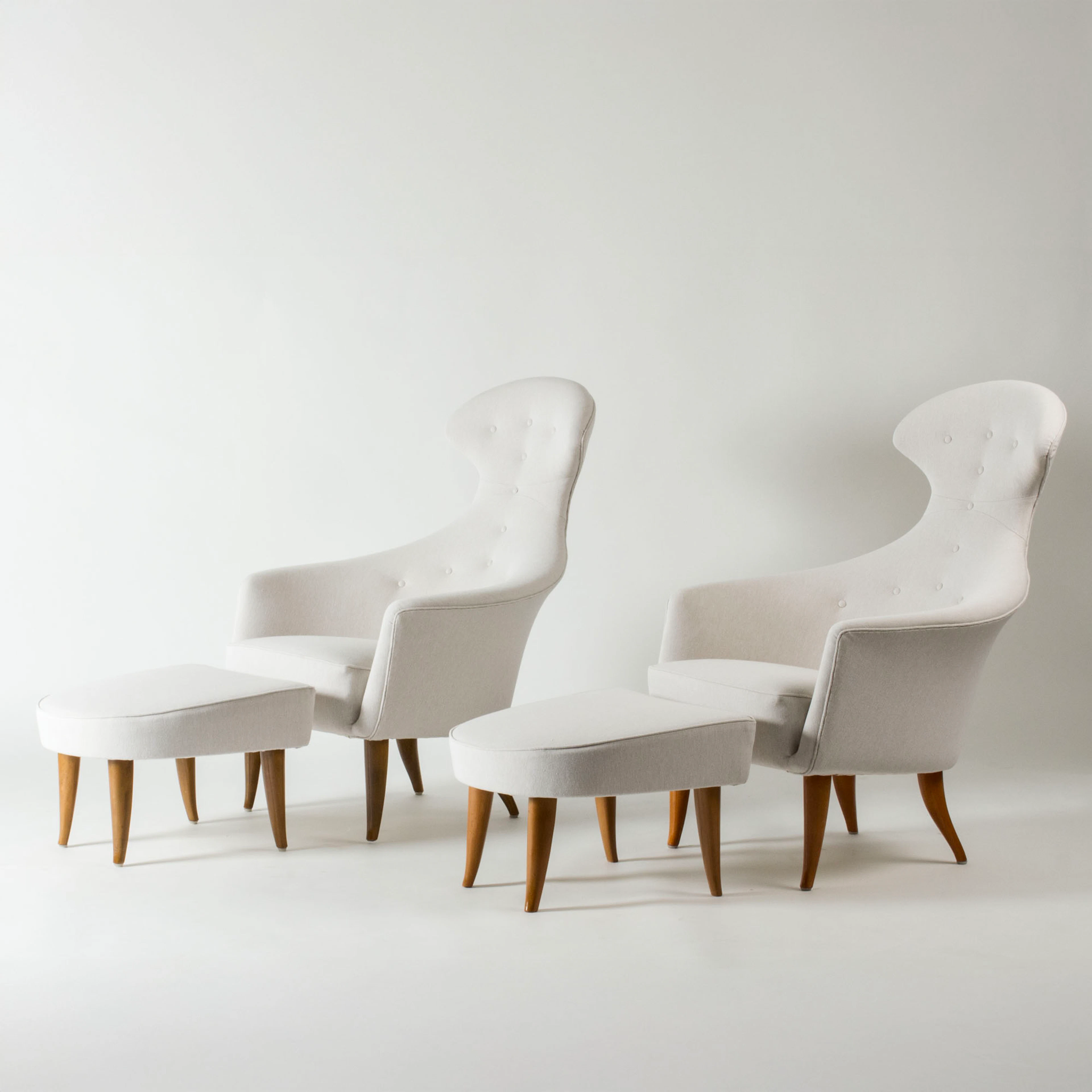 Lounge Chairs “Stora Eva” with Stools by Kerstin Hörlin-Holmquist