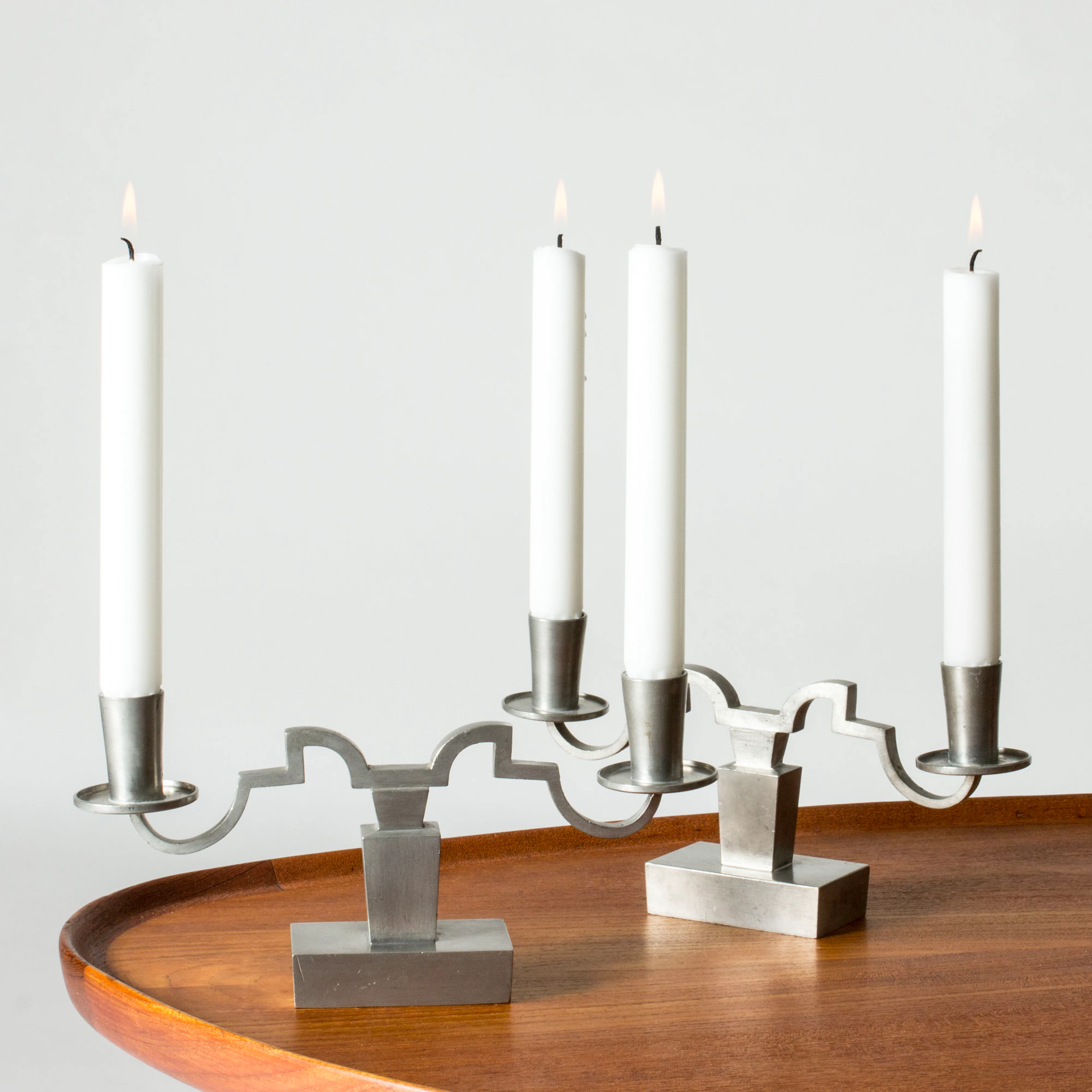 Pewter candlesticks by Nils Fougstedt