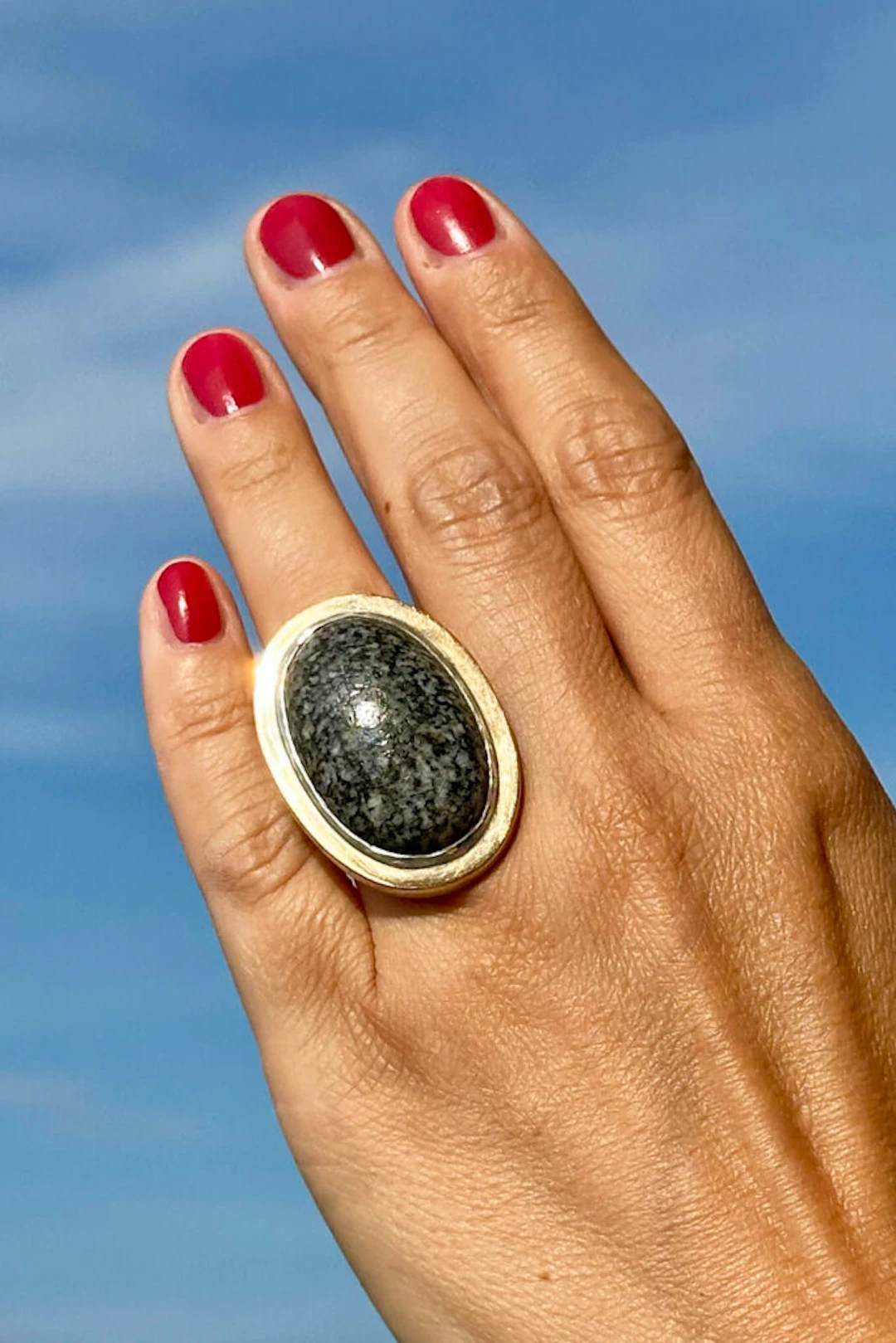 Modernist silver and granite ring by Anders Högberg