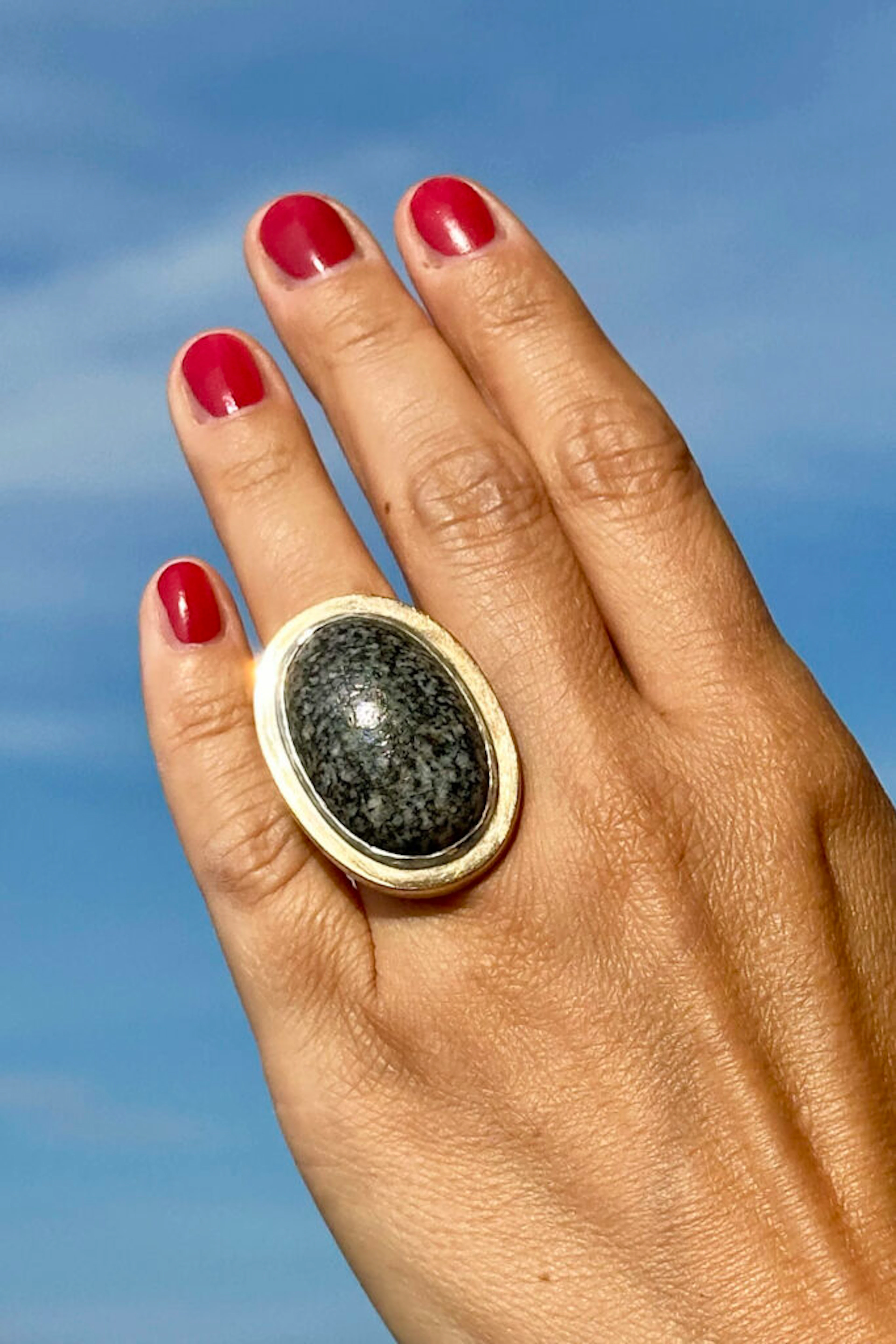 Modernist silver and granite ring by Anders Högberg