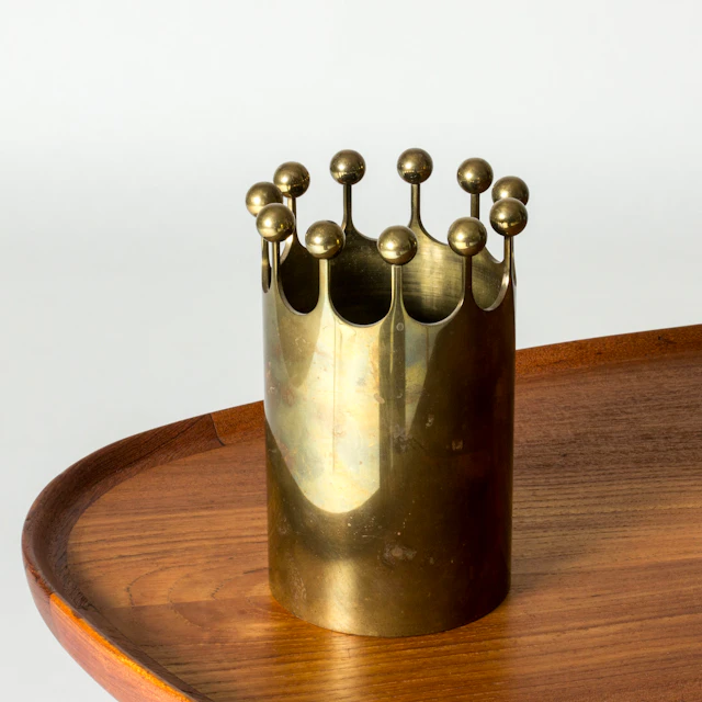 Midcentury brass crown vase by Pierre Forssell