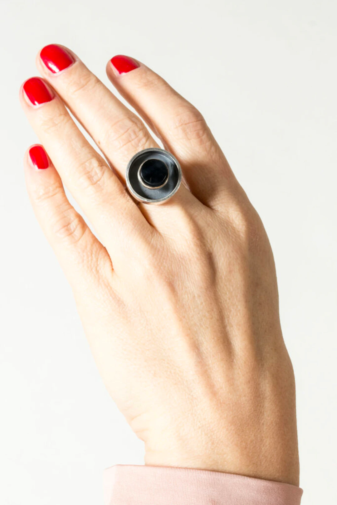 Modernist silver and onyx ring by Elis Kauppi