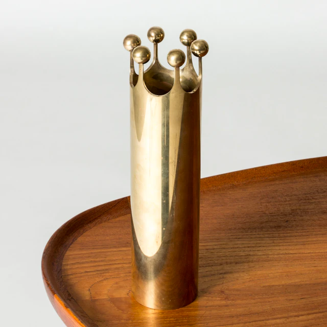 Midcentury brass crown vase by Pierre Forssell