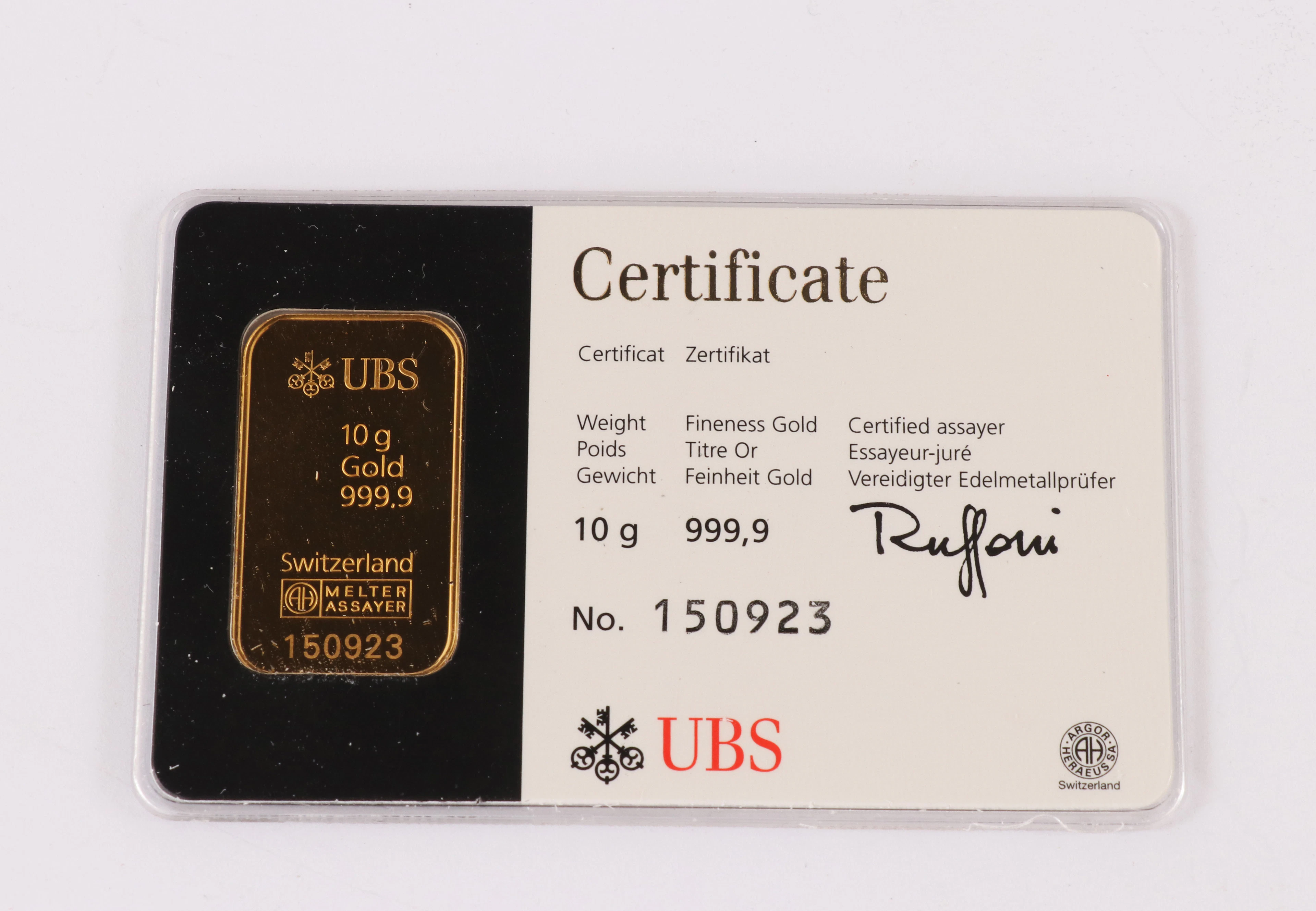 Guldtacka, 10g., UBS