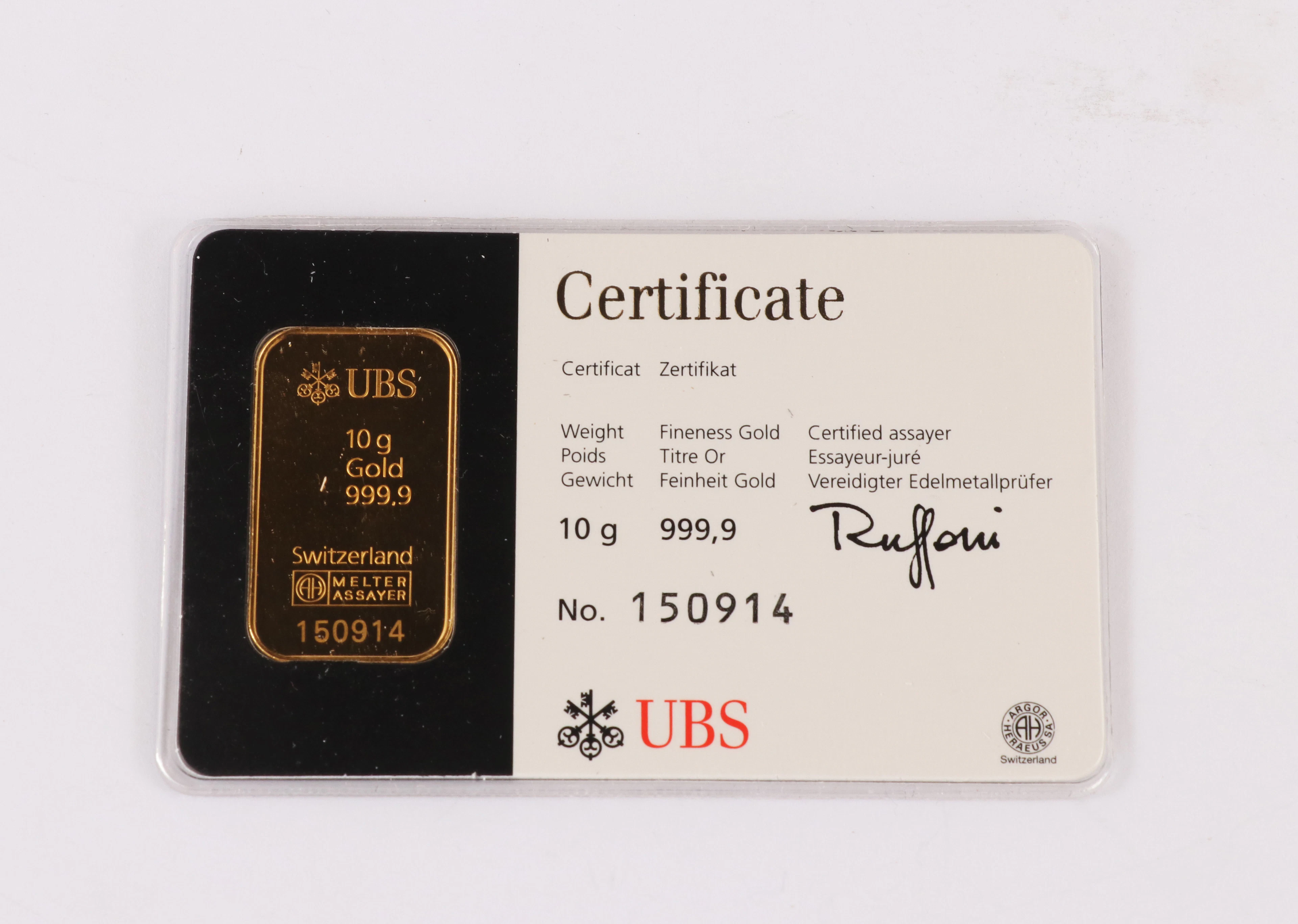 Guldtacka, 10g., UBS