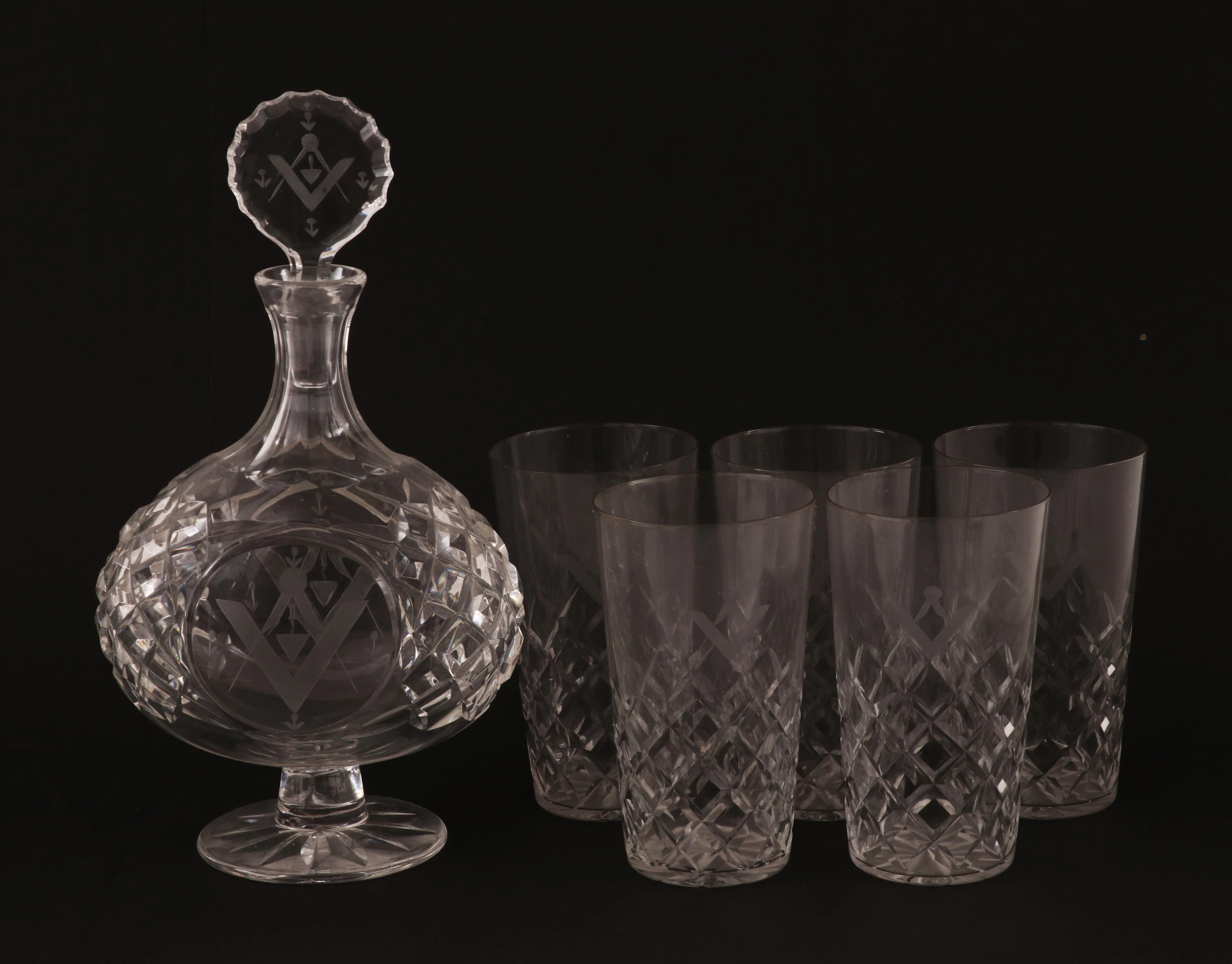 Frimurarglas 5st samt karaff
