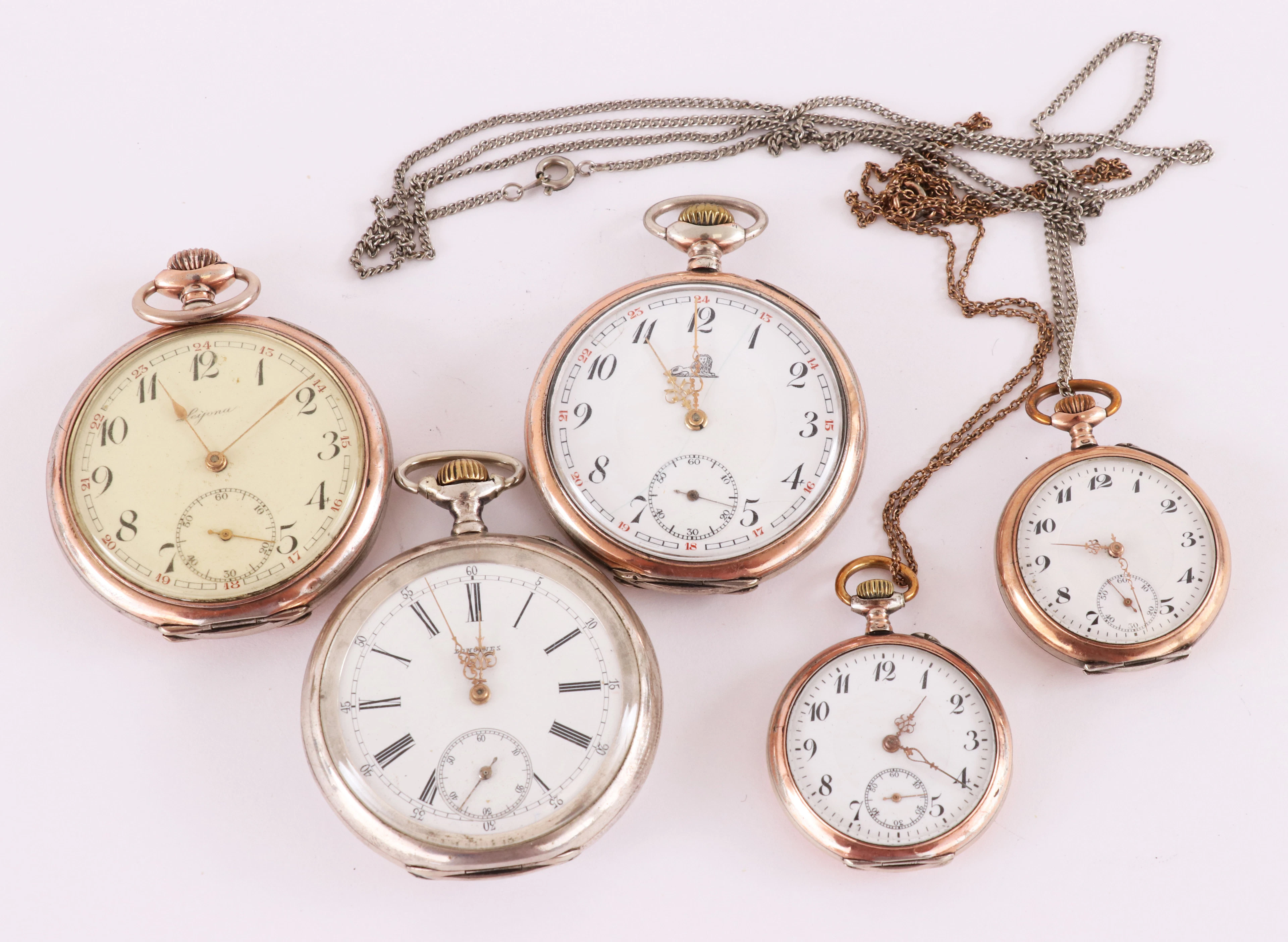Fickur 5st, silver, bl.a. Longines, Leijona