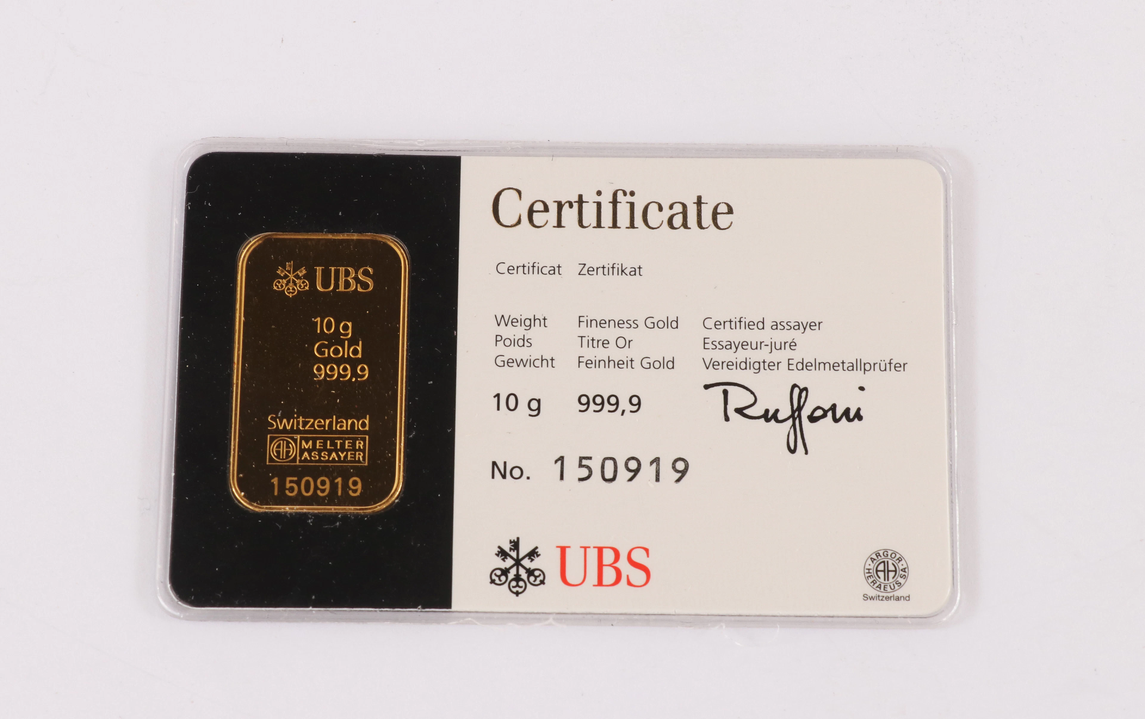 Guldtacka, 10g., UBS