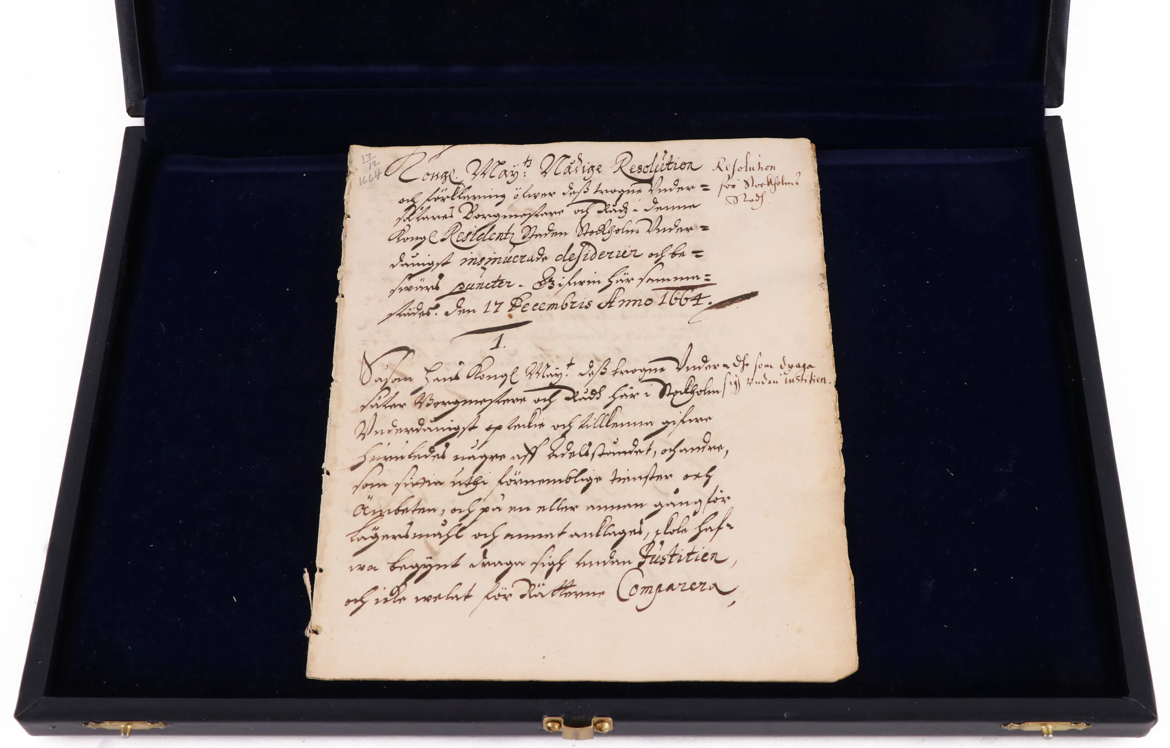 Dokument, daterat 17 december 1664