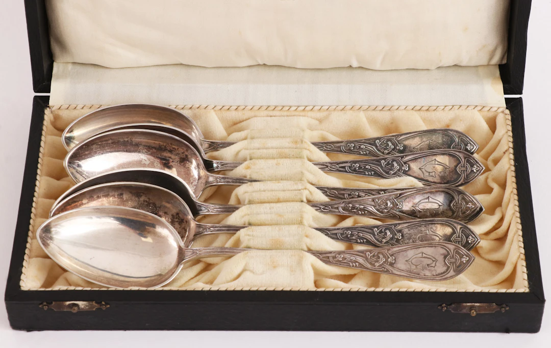 Matskedar 6st, silver, jugend, 1900-talets början