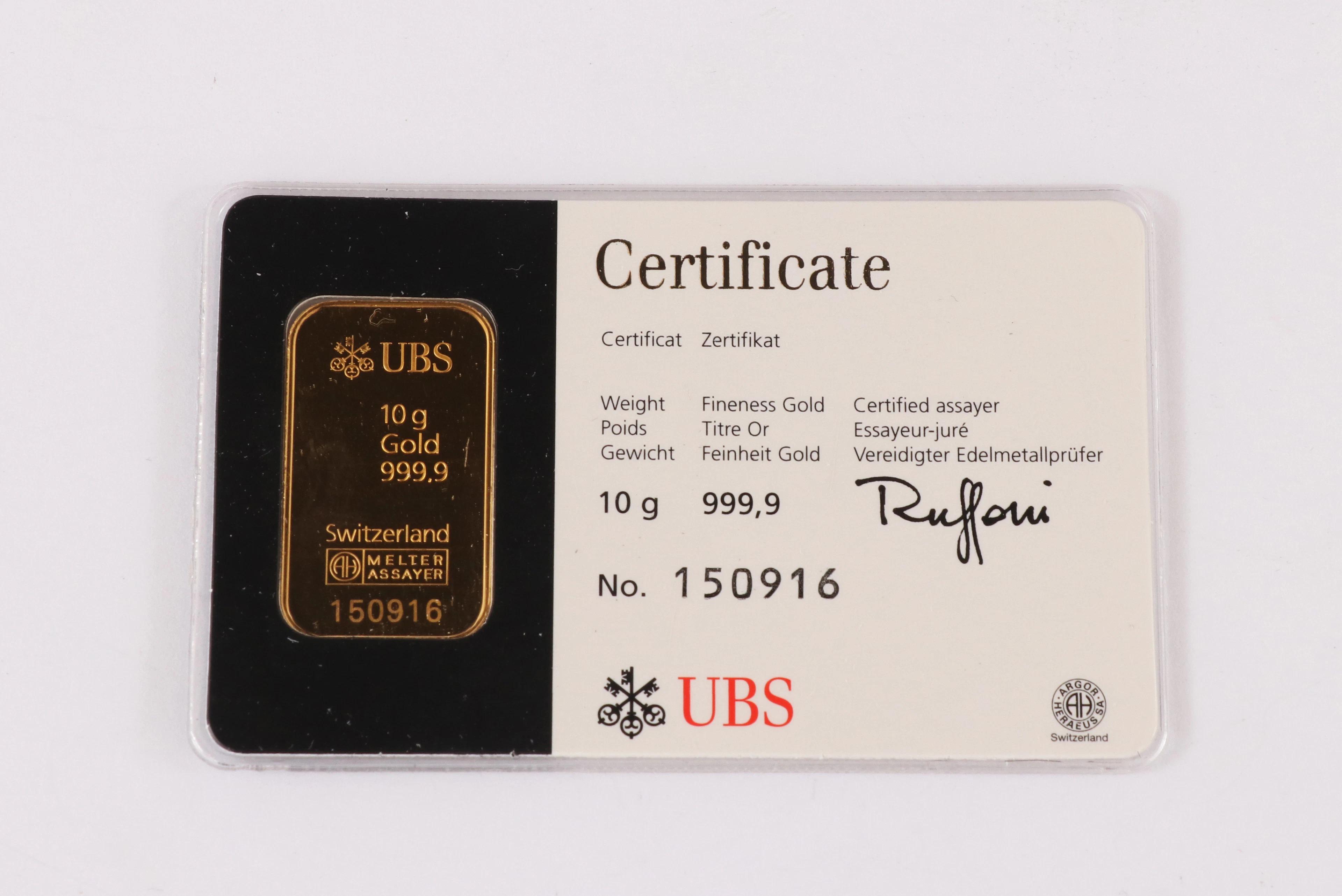 Guldtacka, 10g., UBS