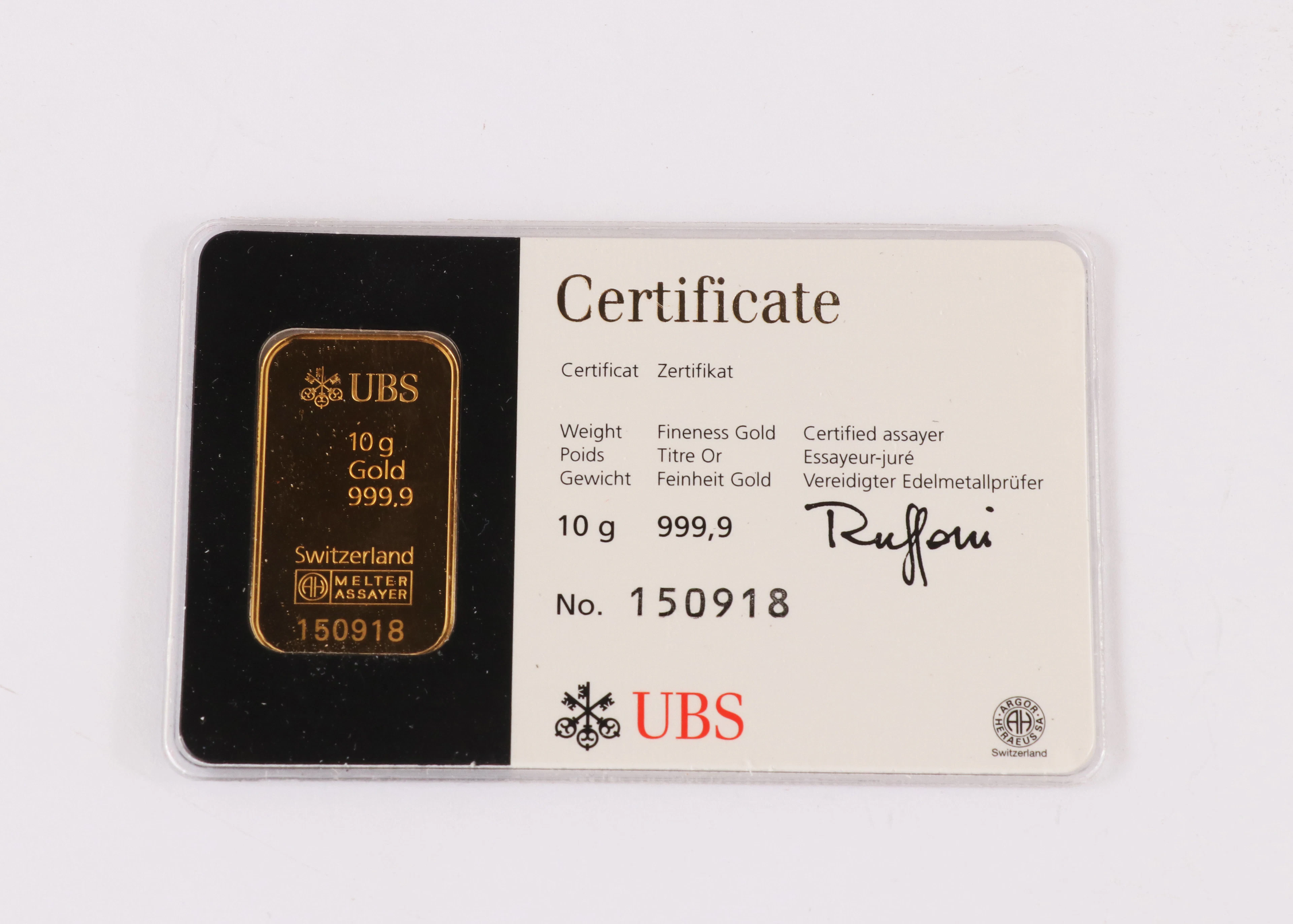 Guldtacka, 10g., UBS