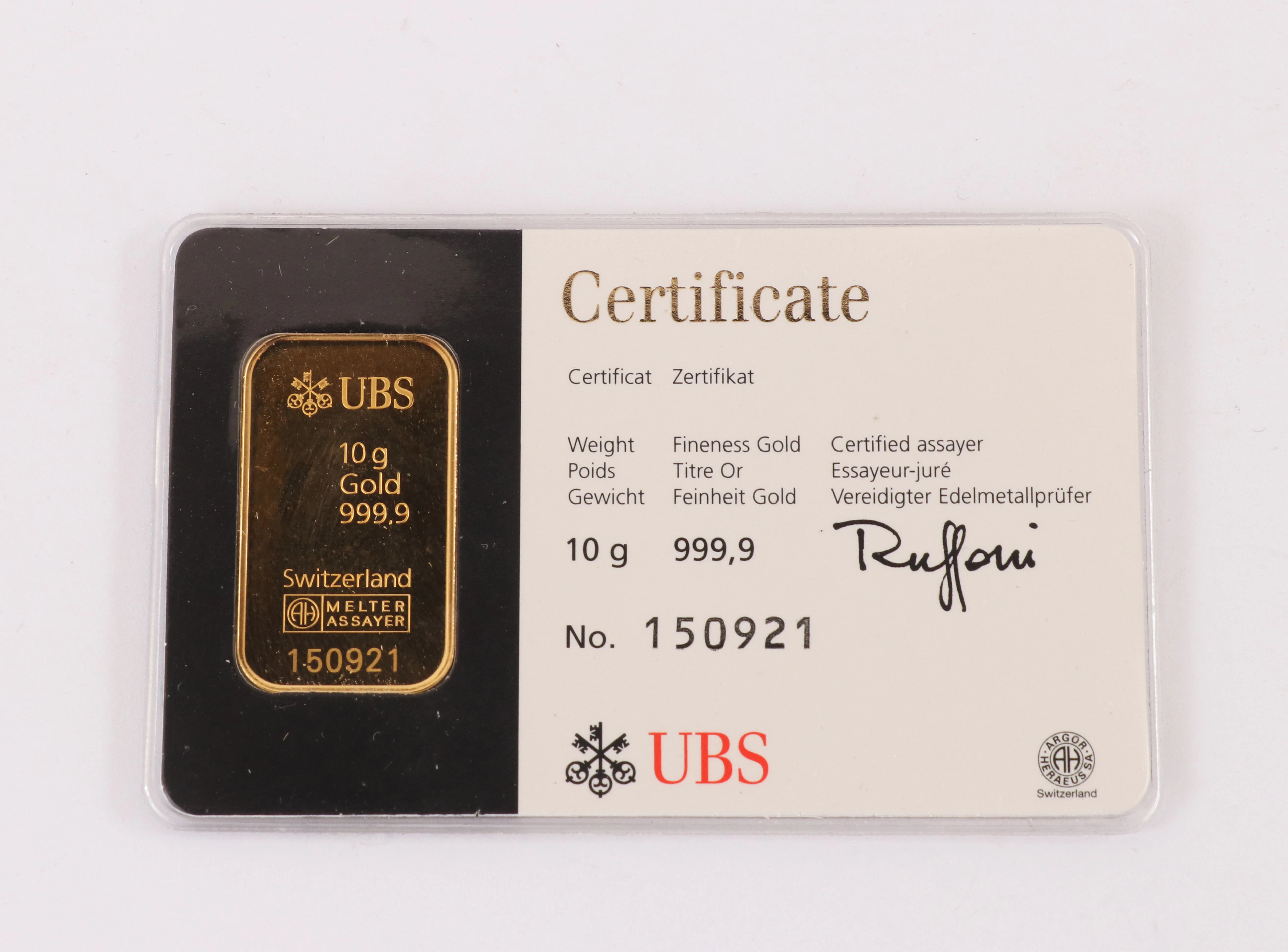 Guldtacka, 10g., UBS