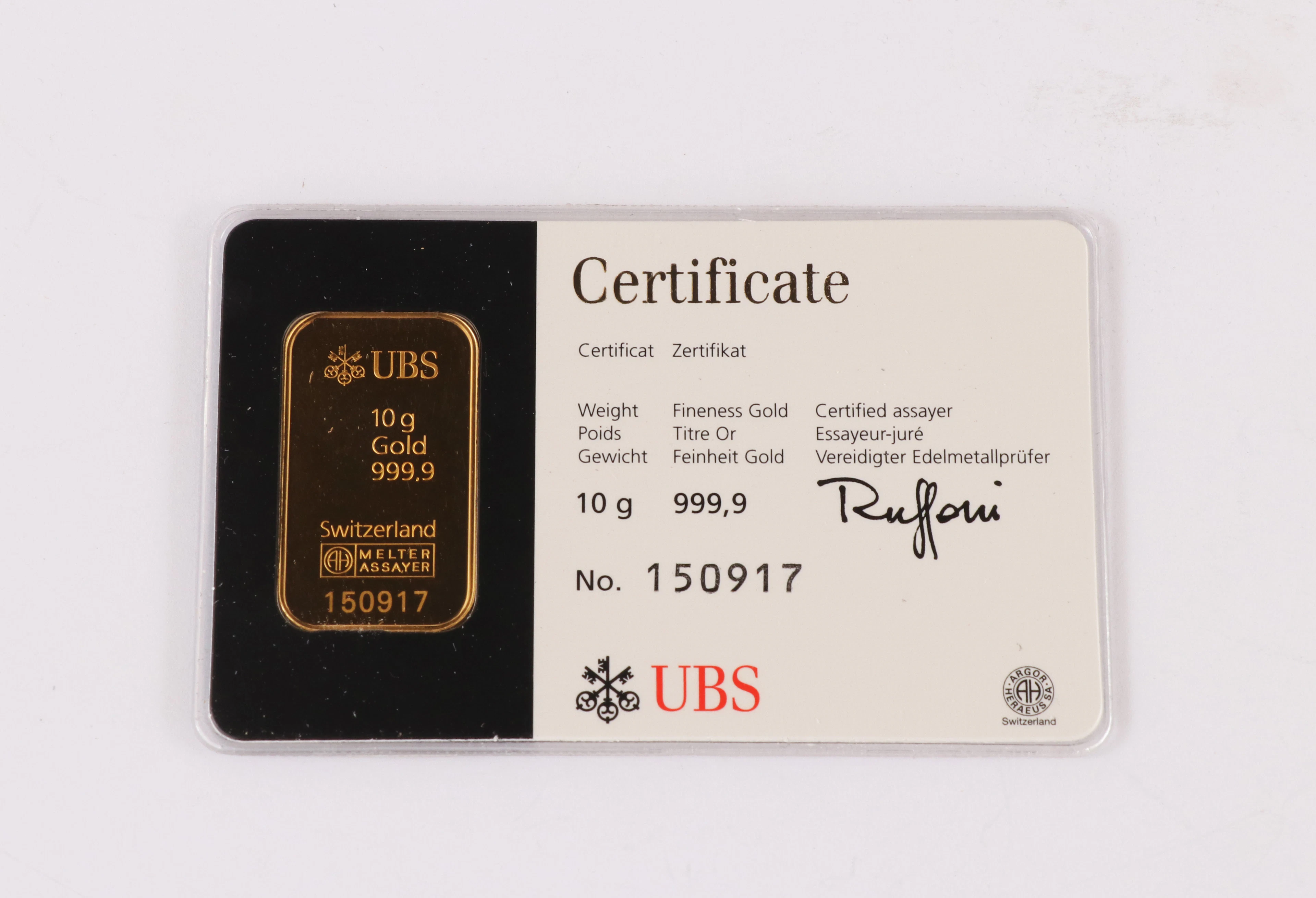 Guldtacka, 10g., UBS