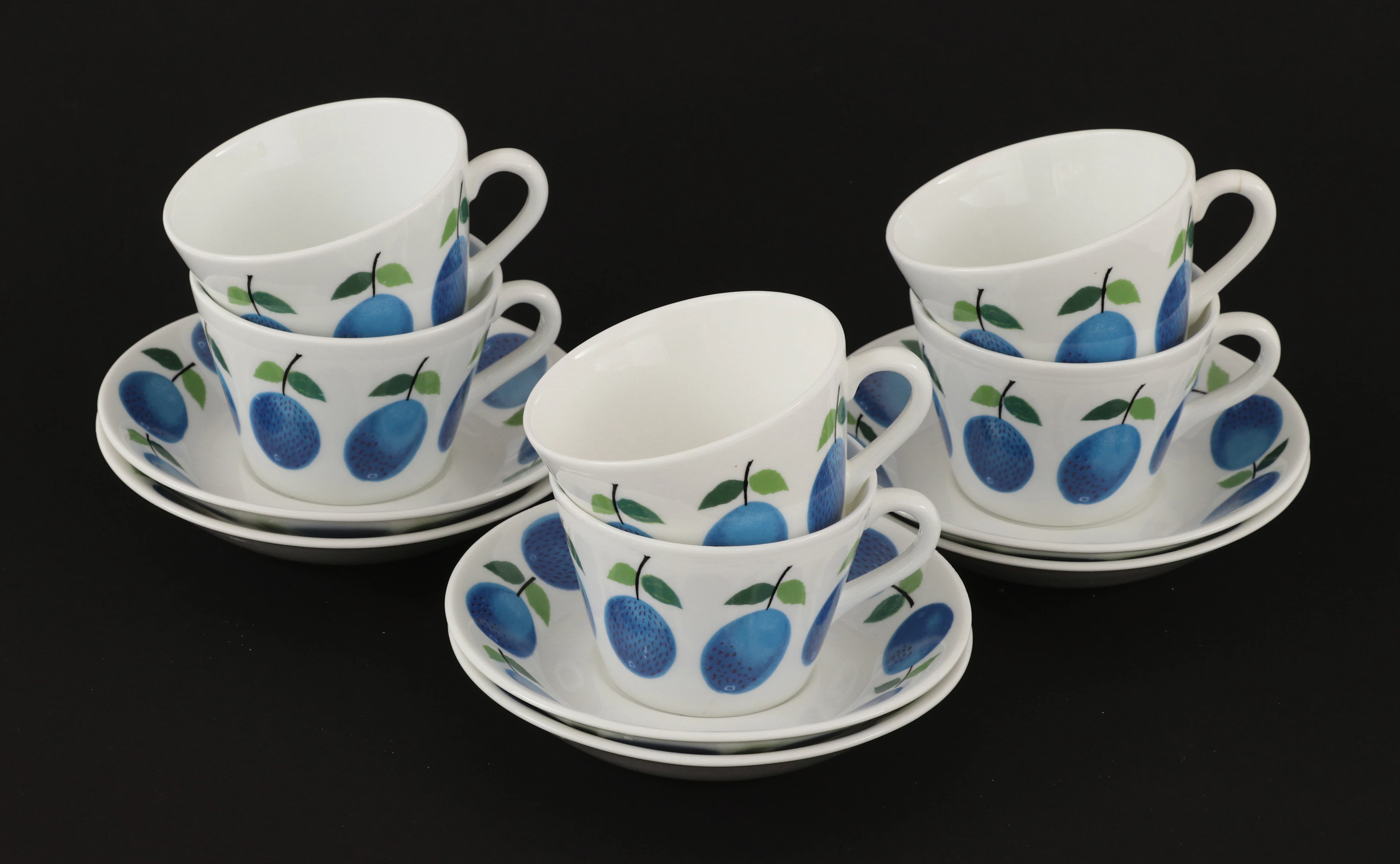 Kaffekoppar med fat 6st, "Prunus", Stig Lindberg för Gustavsberg
