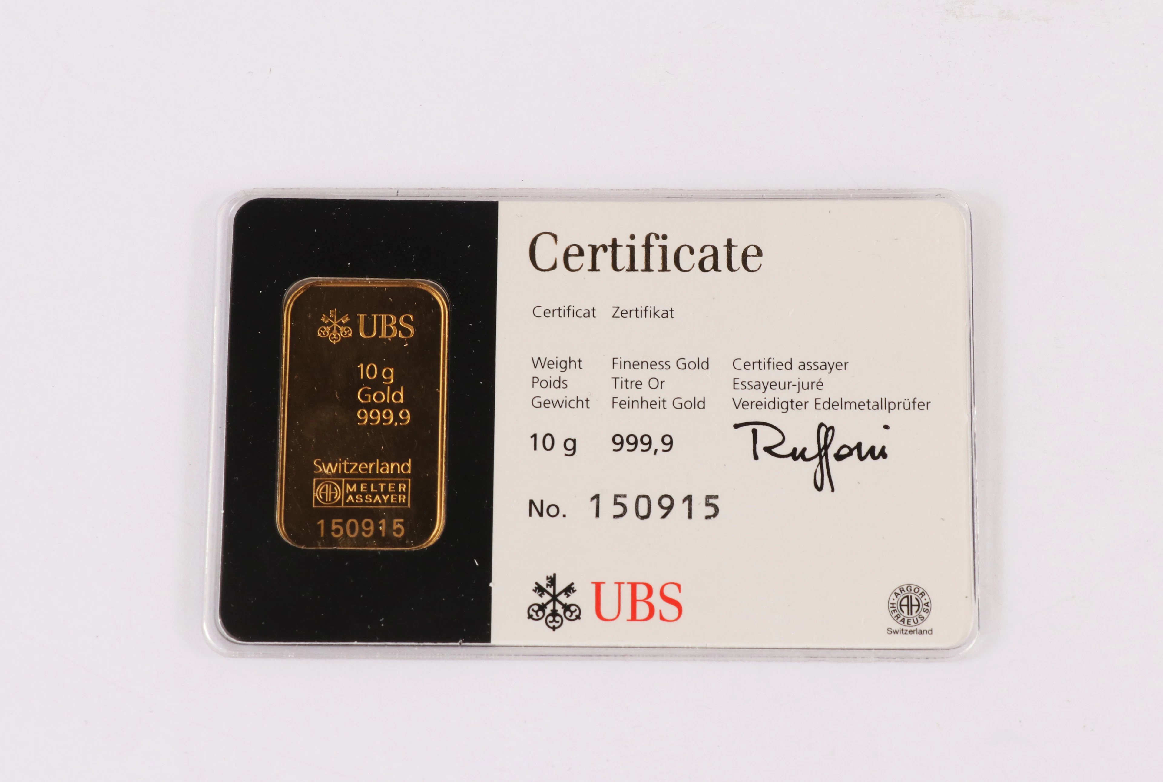 Guldtacka, 10g., UBS