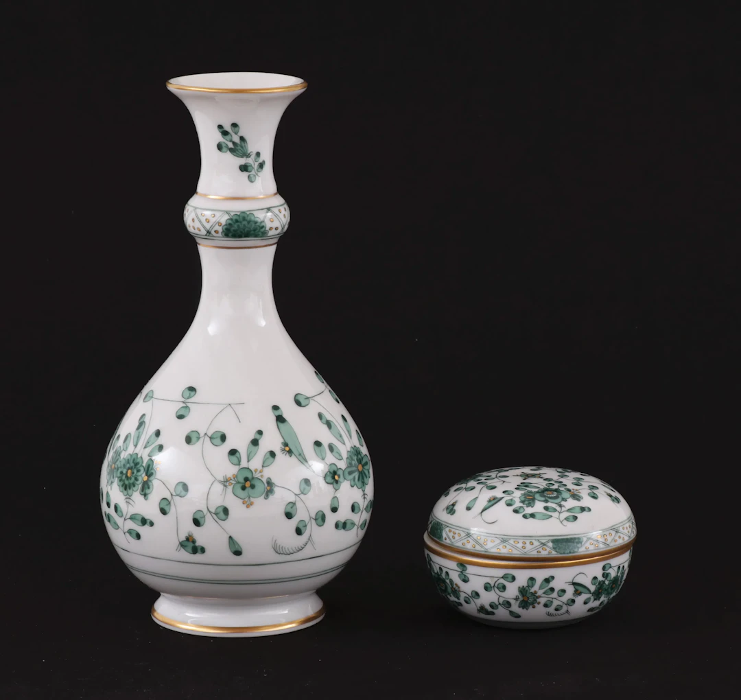 Porslin 2 delar, "Indian Green", Meissen, Tyskland