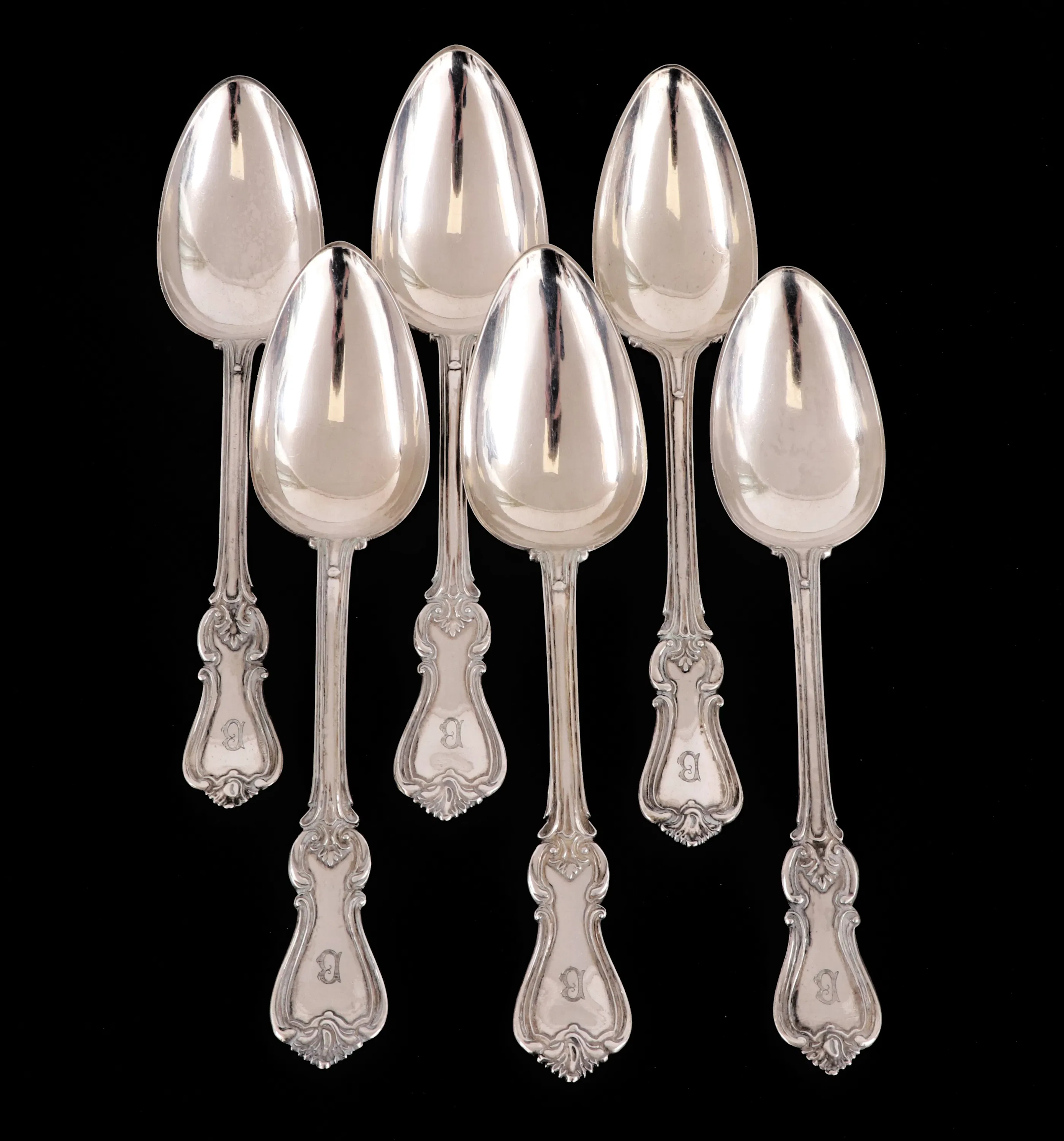 Matskedar 6st, silver, "Olga", 1800-tal