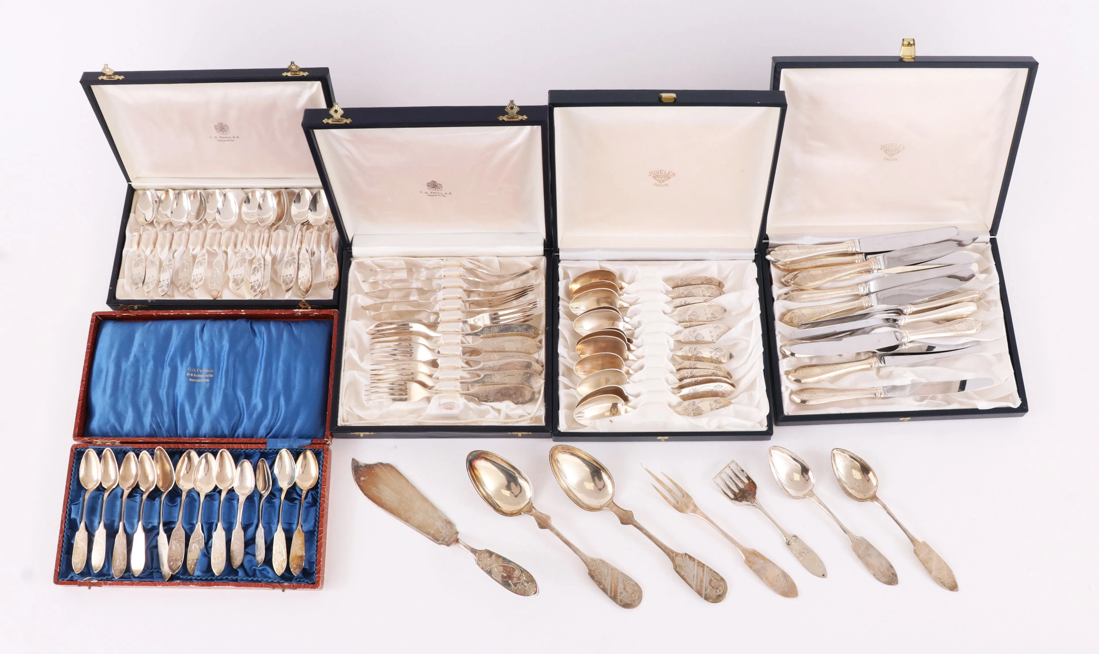 Bestickservisdelar, silver, "Tornedal"