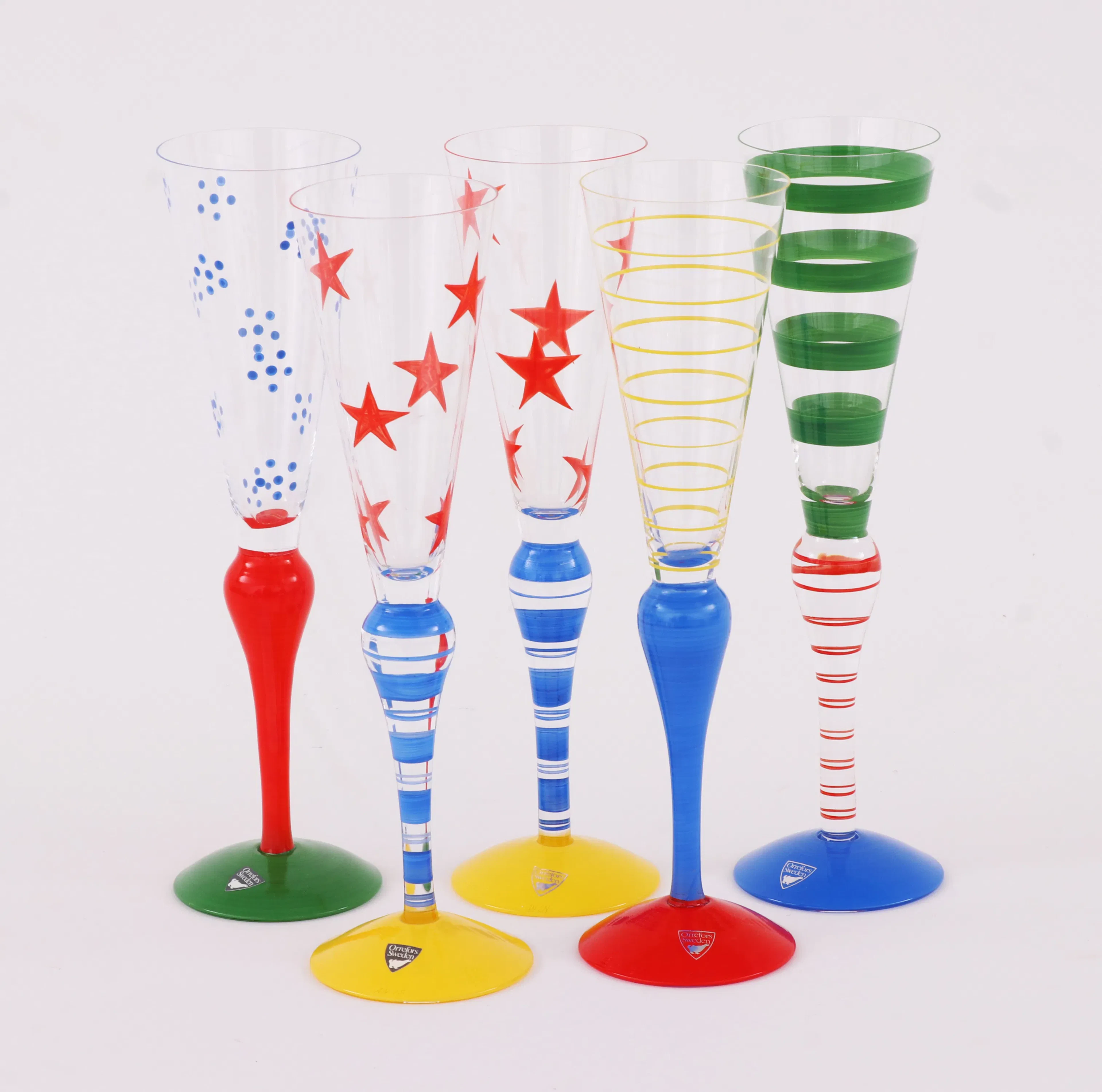 Champagneglas 5st, "Clown", Ann Nilsson för Orrefors