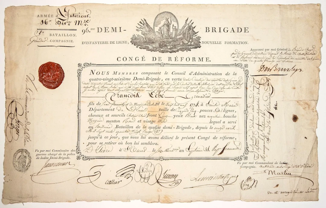INTERIOR ARMY. 1798. Military leave signed by General Nicola - Lot 273