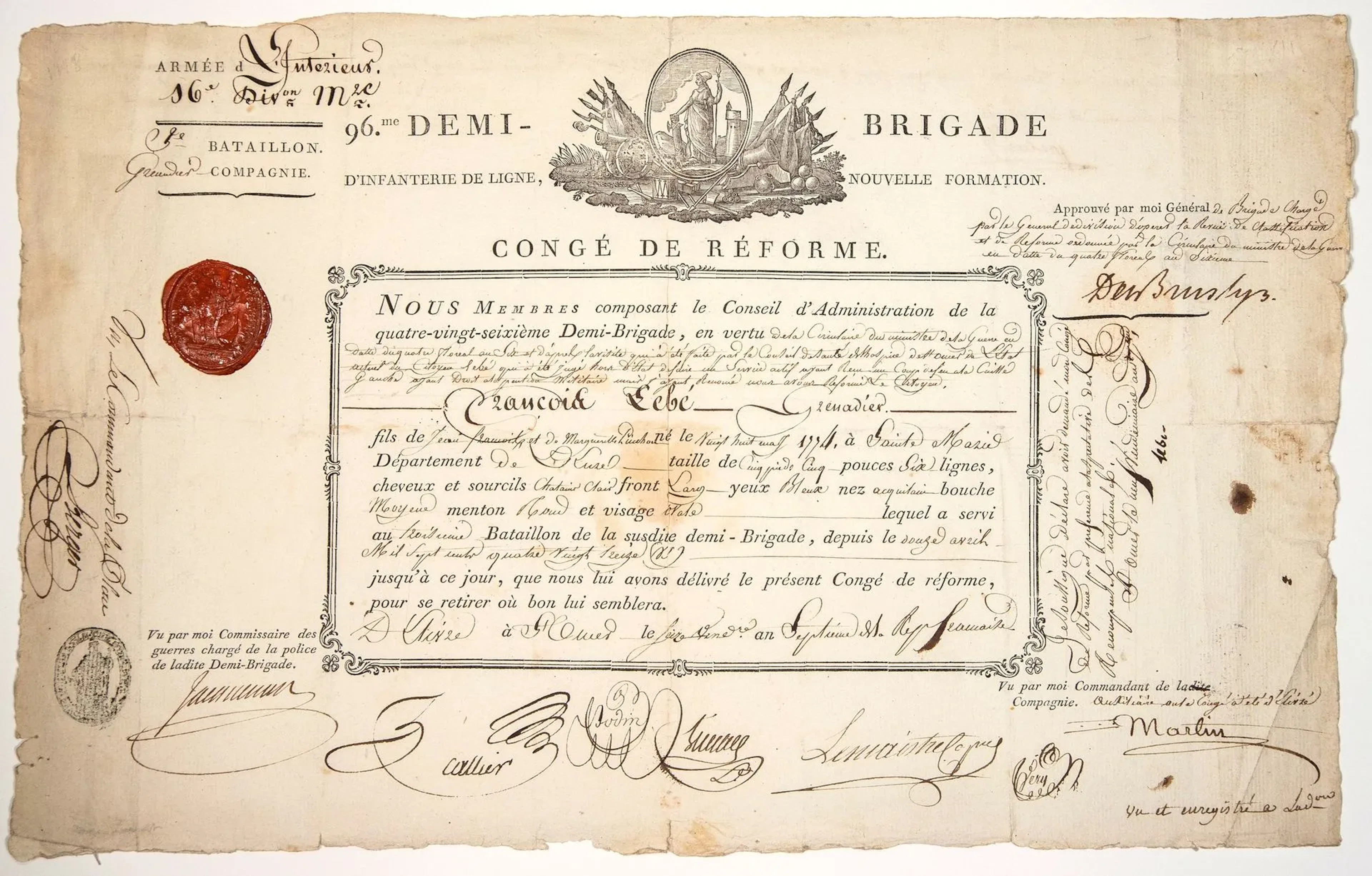 INTERIOR ARMY. 1798. Military leave signed by General Nicola - Lot 273