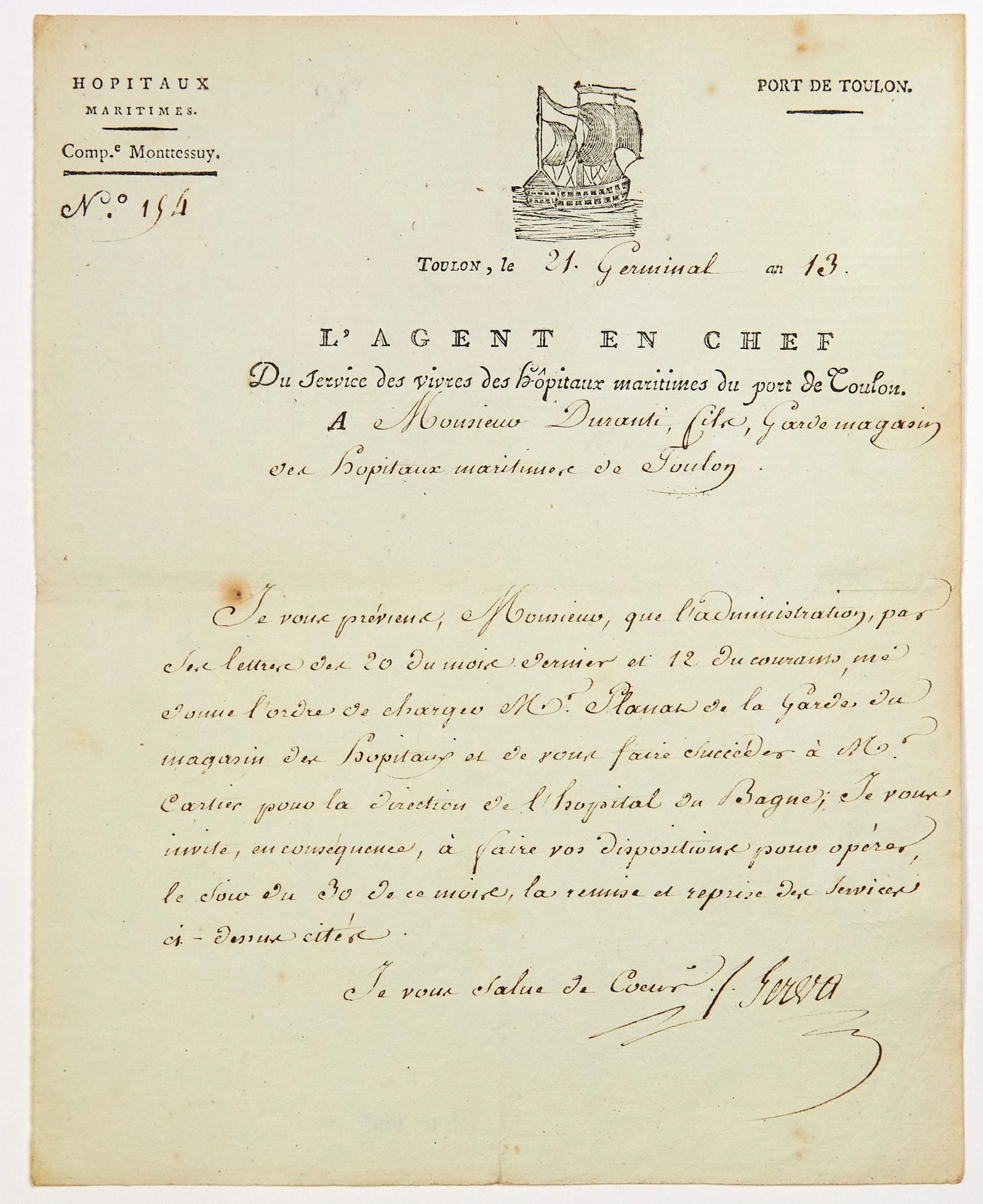 VAR. LES HÔPITAUX MARITIMES du PORT DE TOULON (83). Letter s - Lot 354